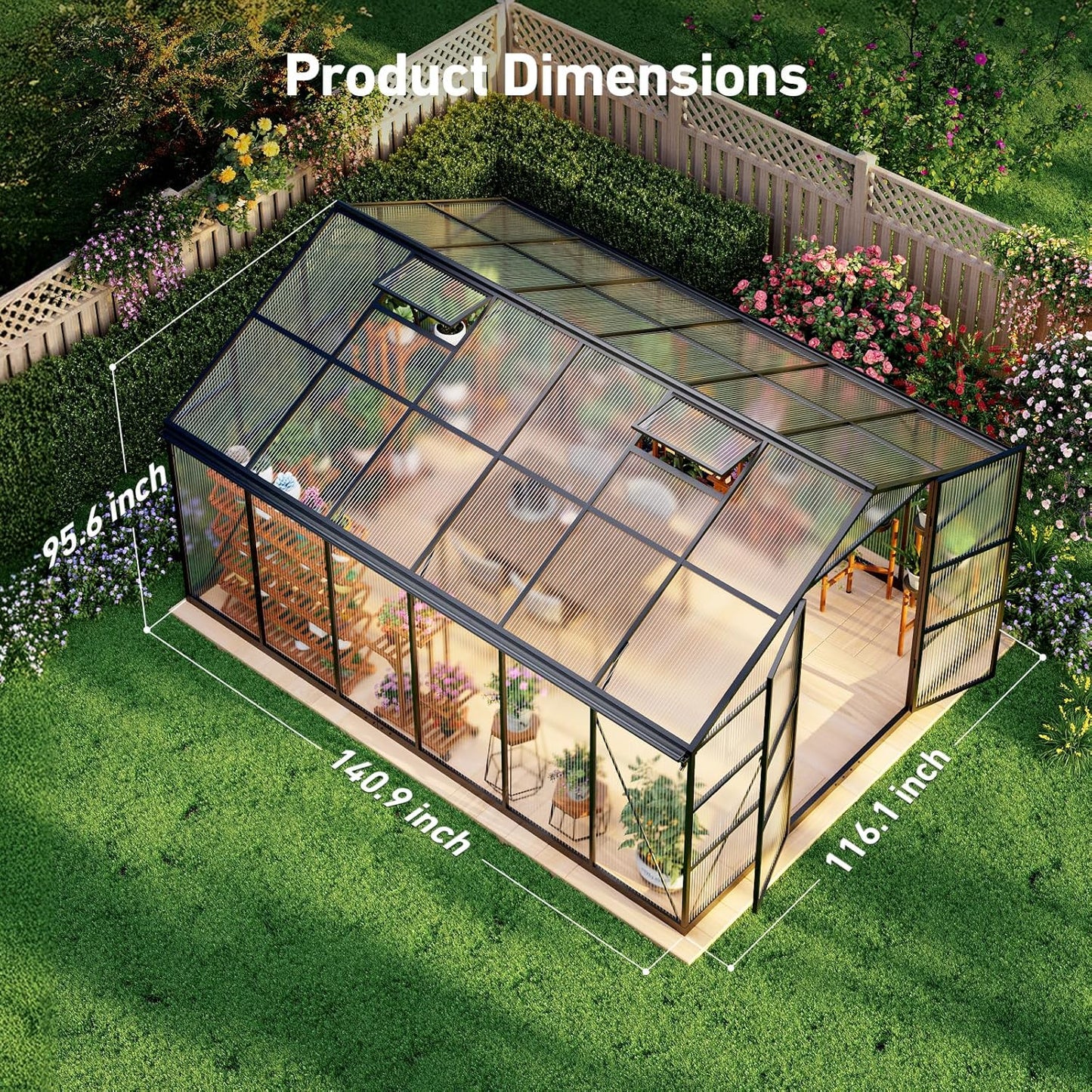 10x12FT Outdoor Greenhouse , Polycarbonate Green House with UV Protection, Heavy Duty Greenhouse with Windproof Aluminum Frame, Roof Vent & Quick-Install Design for Backyard or Garden Use