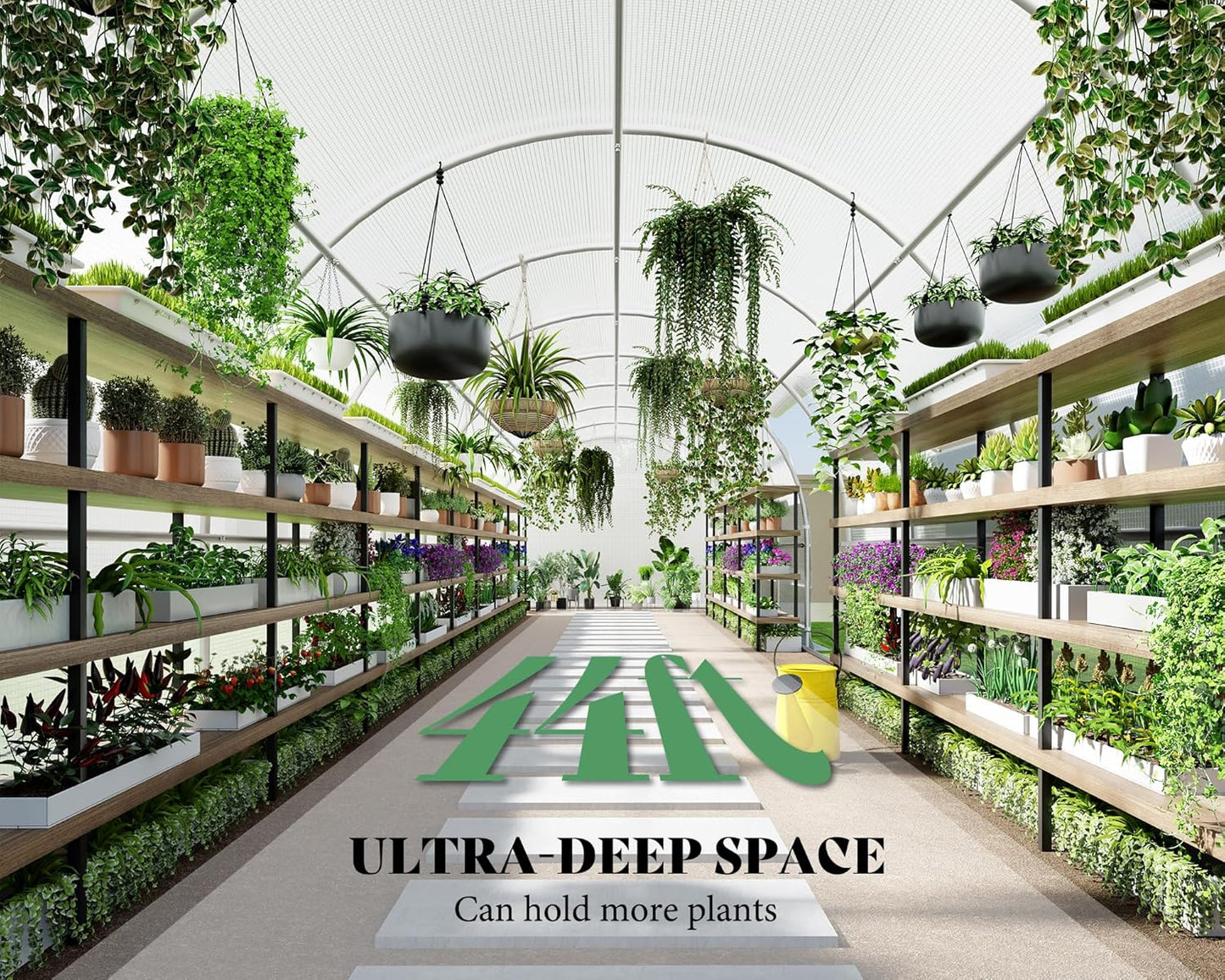 AMERLIFE 44x10x7.5 FT Tunnel Greenhouse for Outdoors, Large Walk-in Greenhouse kit with Galvanized Steel Frame, Swing Door & Premium PE Cover, White