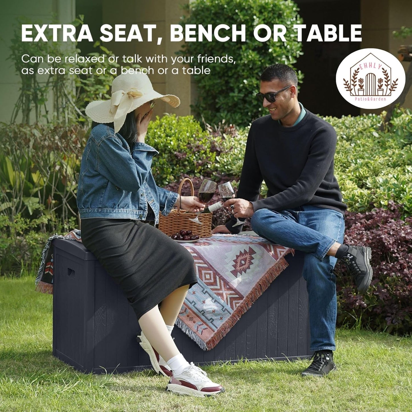 120 Gallon Outdoor Storage Box Large, Lockable Outside Containers Waterproof Patio Cushions Storage Deck Boxes, Plastic Garden Hose Boxes Resin Pool Storage Bins, Grey