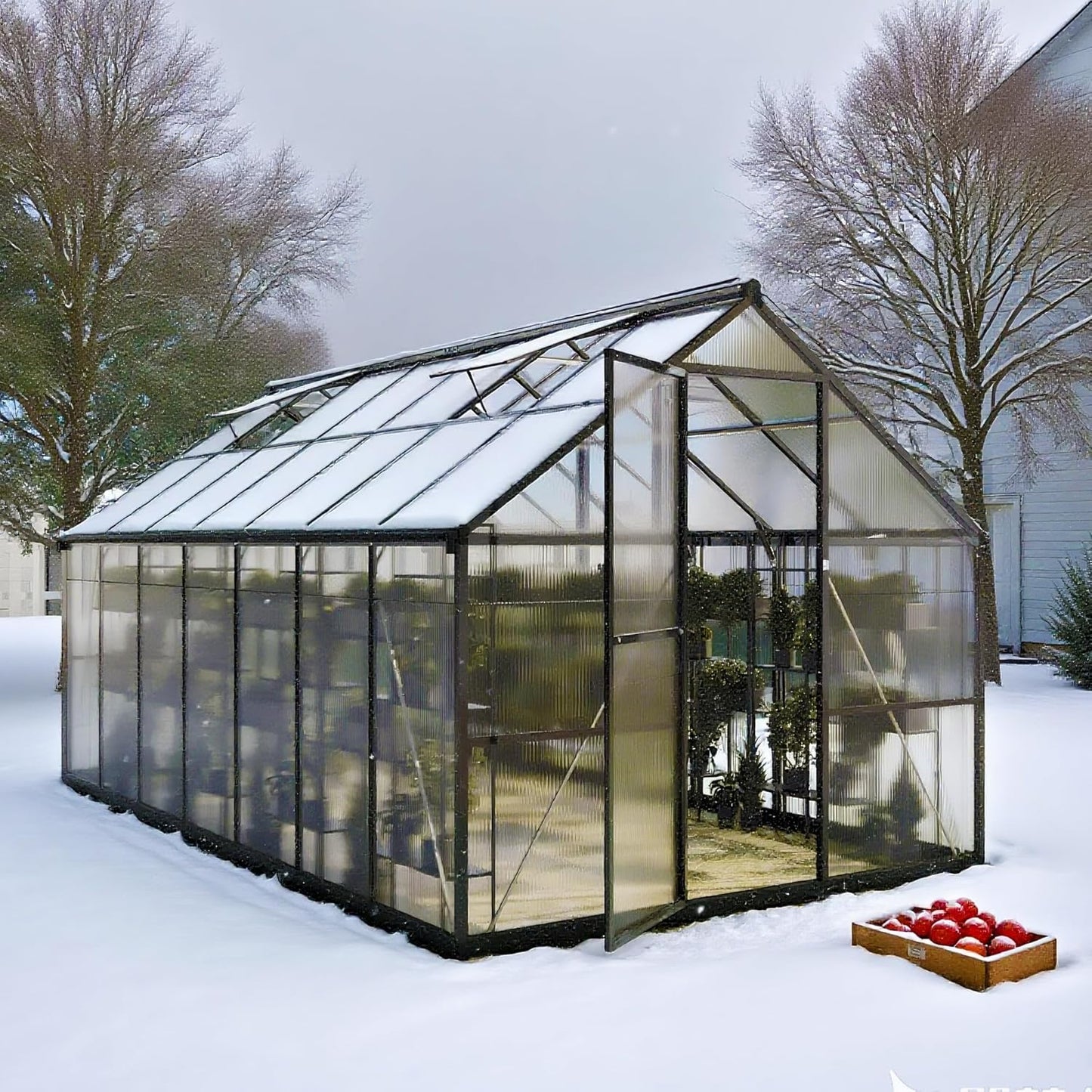 8x14 FT Greenhouse, Polycarbonate Green House with Quick Setup Structure and Roof Vent, Aluminum Large Walk-in Greenhouse for Outside Garden Backyard, Black