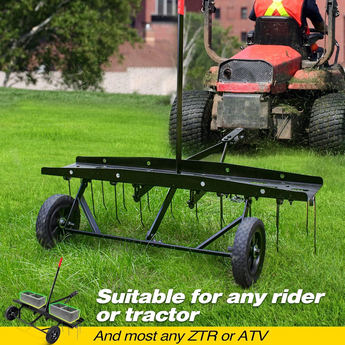 Suchtale 40inch Tow Behind Dethatcher with 20 Spring Steel Tines,Lawn Sweeper Garden Grass Tractor Rake Removes Thatch from Large Lawns, Riding Lawn Mower Attachments for Outdoor Yard Tools Lawn Care