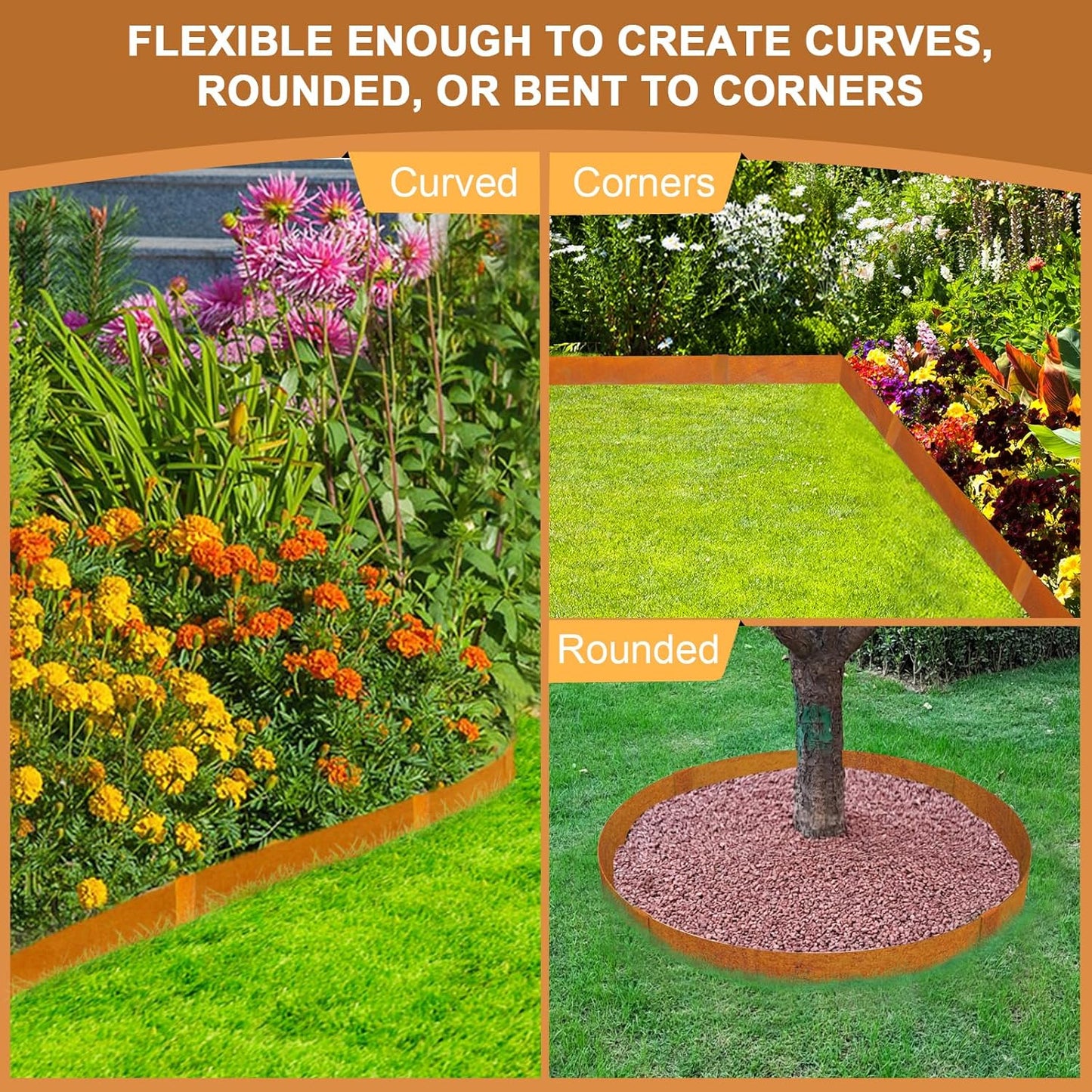 Hugeleaf 4.5 Inch Pre-Rusted Cor-Ten Steel Landscape Edging with 11 Pcs Metal Clips, Hammer-in Heavy Duty Metal Edging Pack of 10 (33 Feet Total Length) -Edge for Lawn Garden Yard