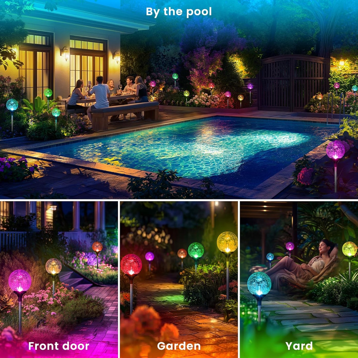 GIGALUMI Solar Garden Lights Outdoor Decorative for Yard 3 Pack, Solar Globe Lights Outdoor Waterproof, Multi-Colored Changing Garden Globes Cracked Glass Ball with LED Lights