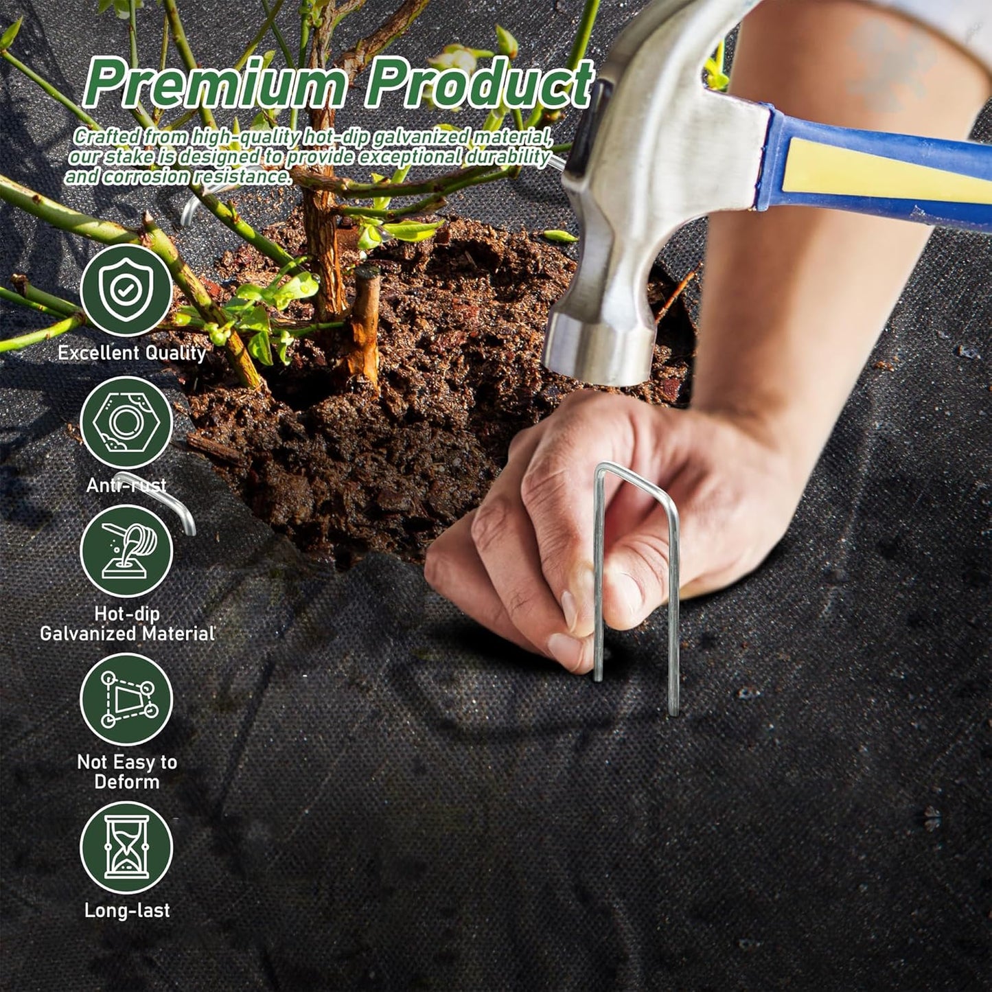 25 Pack Landscape Staples 6 Inches 11 Gauge Stakes, Galvanized Garden Stakes U-Shaped Pins and Landscaping Staples for Sod Anchoring Landscape Fabric Irrigation Tubing