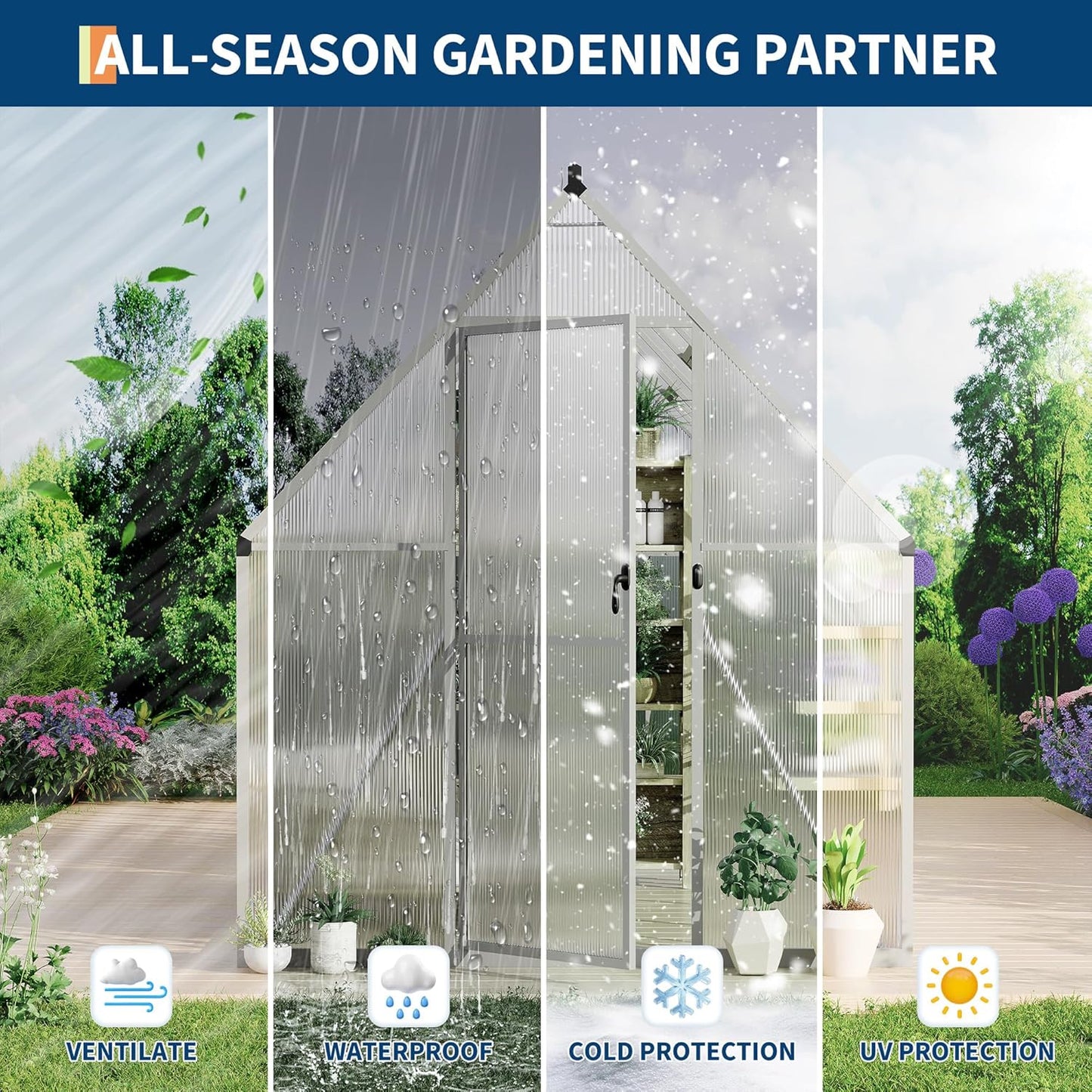 6'X11' Aluminum-Framed Polycarbonate Greenhouse, Heavy Duty Polycarbonate Greenhouse with Quick Setup Structure and Roof Vent, Large Enhanced Aluminum Greenhouses Kit for Outdoors