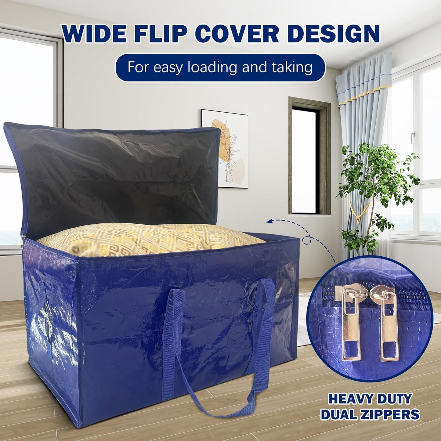 16 Pack Extra Heavy Duty Large Moving Bags with Strong Zipper & Carrying Handles, Sturdy Clothes Storage Bag Totes Bins, Packing Bags Moving Boxes College Moving Supplies, Dark Blue - 33 gal