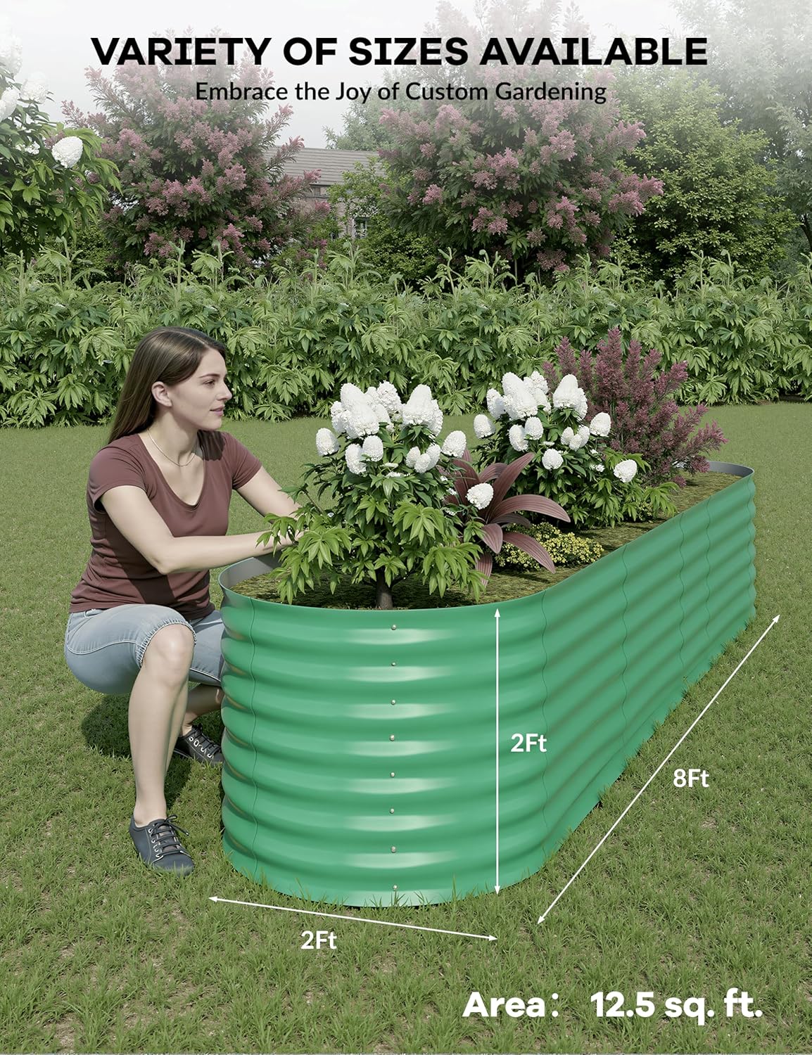 8x2x2ft 2-Pack Raised Garden Bed - Galvanized Steel Outdoor Planter Box for Vegetables, Flowers & Herbs - Durable Rust-Resistant Garden Box, Easy Assembly Raised Beds for Gardening,Green