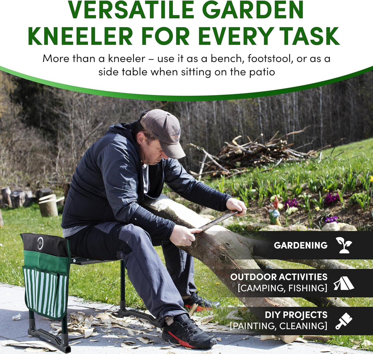 Garden Kneeler Seat Bench, Garden Kneeling Bench with Sunshade Umbrella, Ergonomic Handles, Folding Table, and Potting Mat, 10.2" Foam Knee Seat, Loading Capacity 330 Lbs