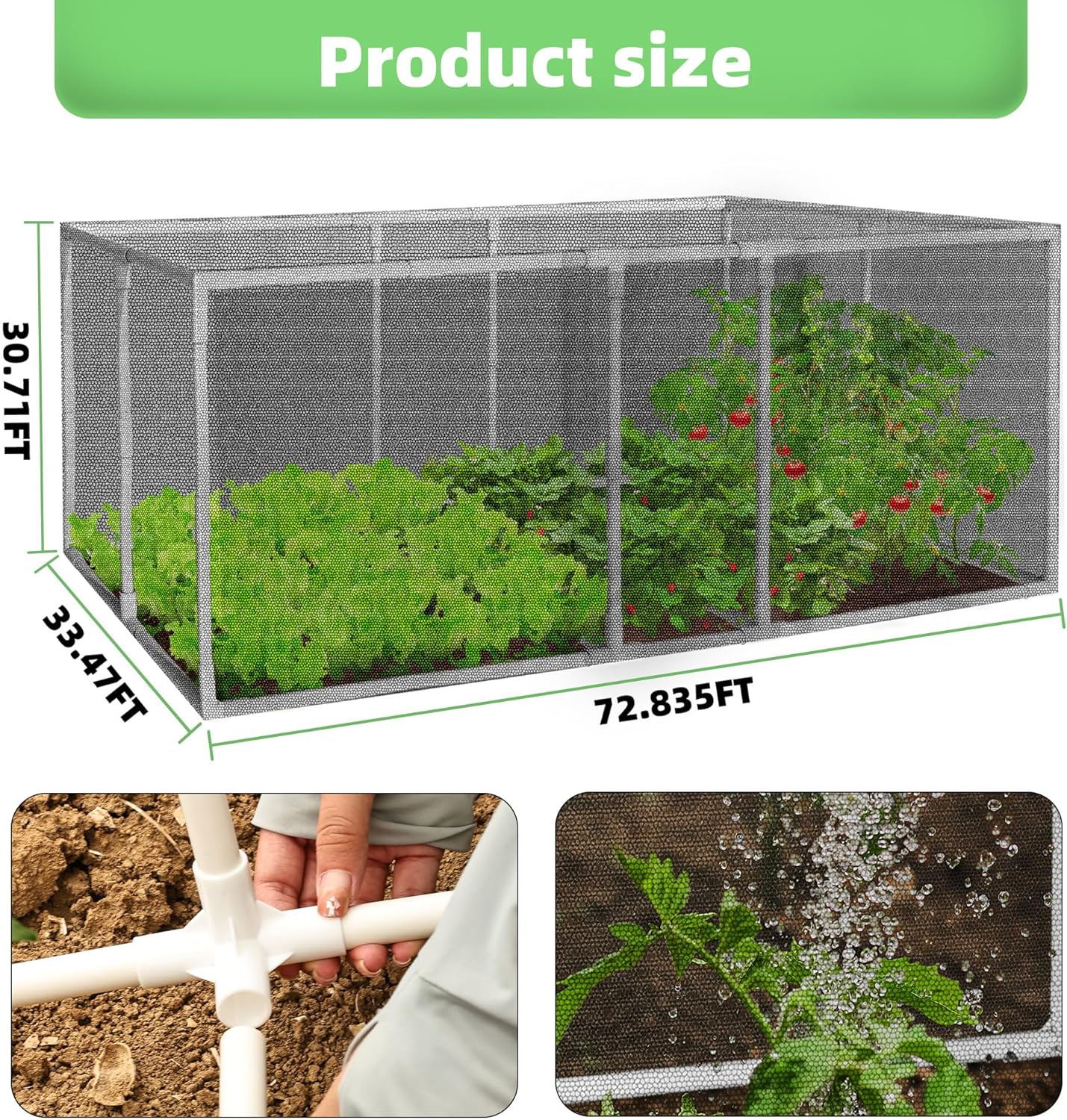 72 * 33 * 30 in Detachable Crop Cages for Garden, Plant Protection Tent with Garden Netting for Vegetables Fruits Flowers,Mesh Plant Covers for Outdoors (Black)