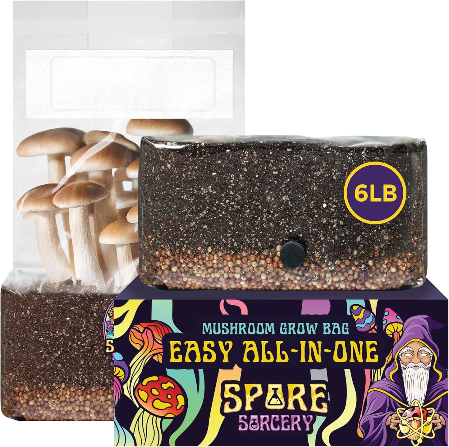 6 LB All-in-One Mushroom Grow Kit: Up to 96oz of Mushrooms! Nutrient-Enhanced, Injection Port, Just Add Your Own Spores & Grow Like Magic (6 LB Bag)