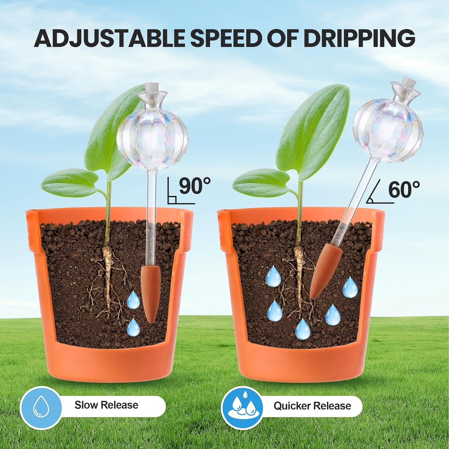 Meonum 4 Pcs Plant Watering Globes, Rainbow Glass Self Water Bulbs with Non Clogging Terracotta Spikes, Automatic Watering Globes for Indoor Outdoor Plants, Vacation Planting Water Devices