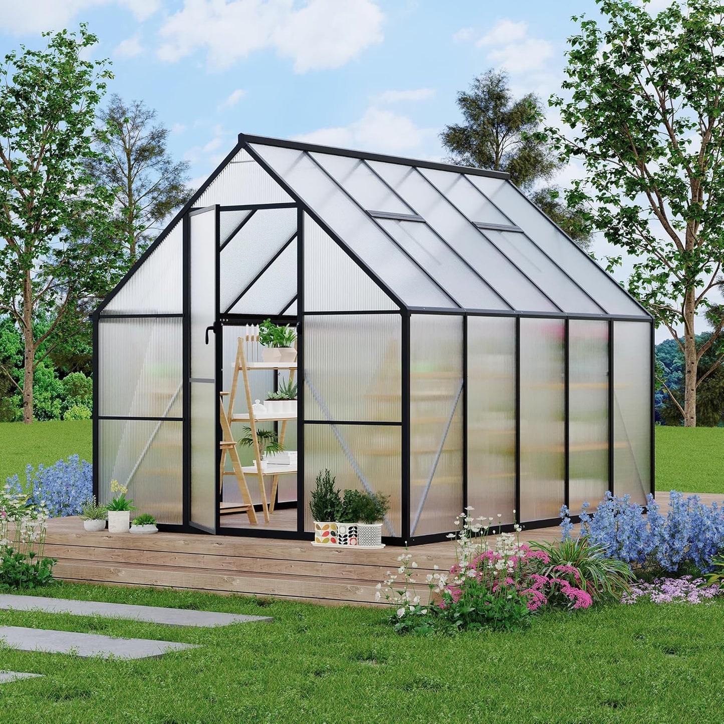 8'x10' Aluminum-Framed Polycarbonate Greenhouse, Heavy Duty Polycarbonate Greenhouse with Quick Setup Structure and Roof Vent, Large Enhanced Aluminum GreenhouseKit for Outdoors
