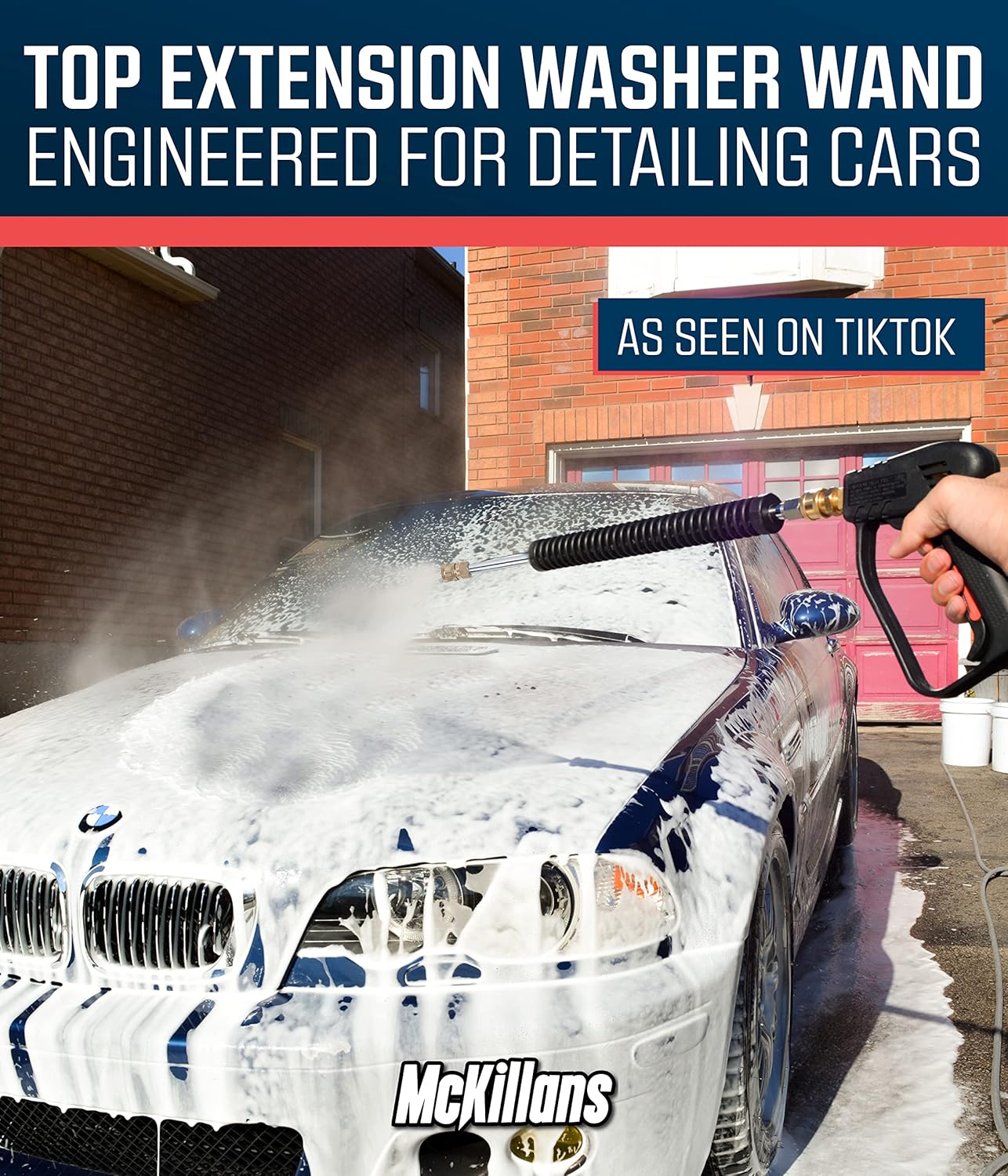 McKillans® Car Pressure Washer Extension Wand - Power Washer Wand Extension for Car Wash - Short Pressure Washer Wand Replacement - Pressure Washer Accessories & Attachments - 1/4” Quick Connect Plug