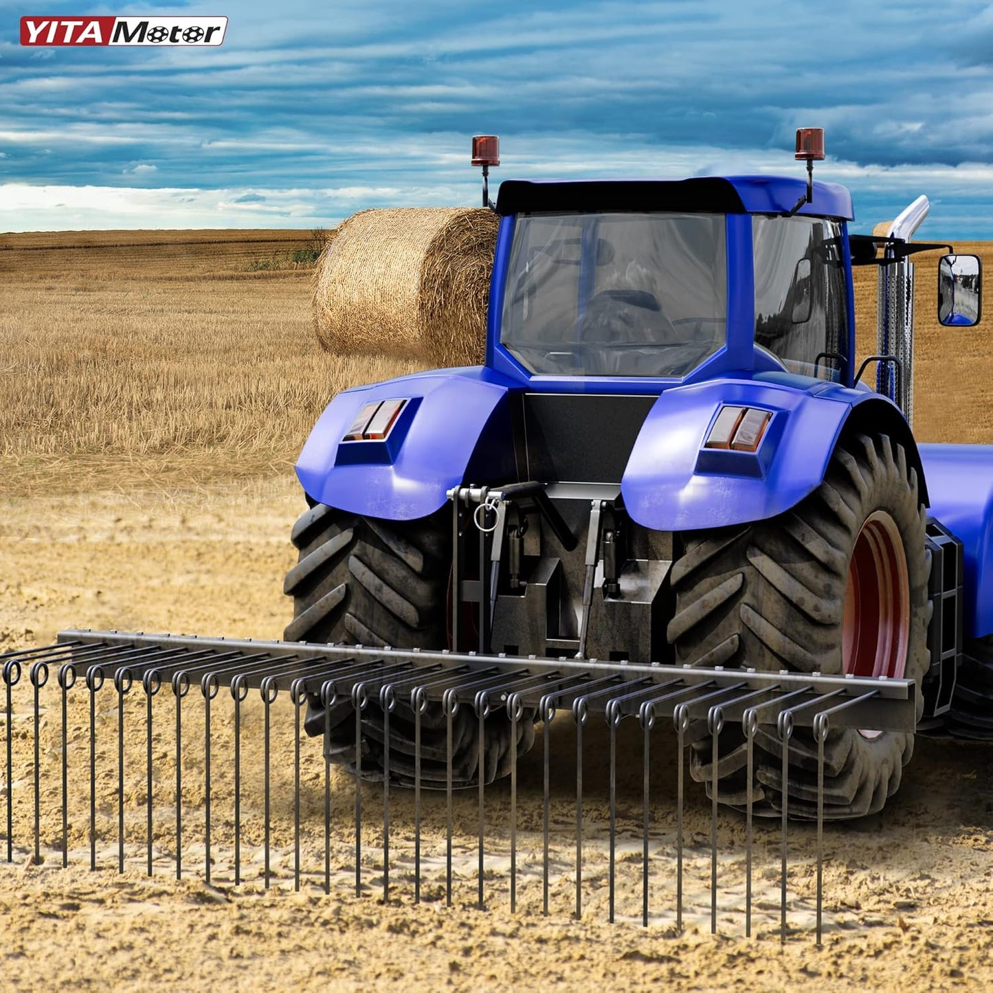 YITAMOTOR 72 Inch Durable Powder Coated Steel Pine Straw Rake Steel Spring Landscape Rake Attaches to Cat 0 Cat 1，3 Point Hitch for Tractor, Black Grey