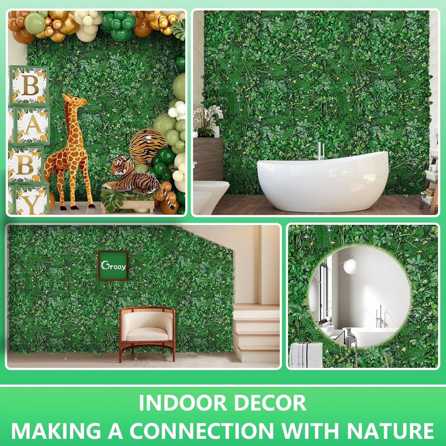 Grass Wall 20"x20" Pack of 16, Artificial Boxwood Panels, Privacy Hedge Fence Screen with UV Protection, Greenery Backdrop for Indoor Home Wedding Decor and Outdoor Garden Backyard