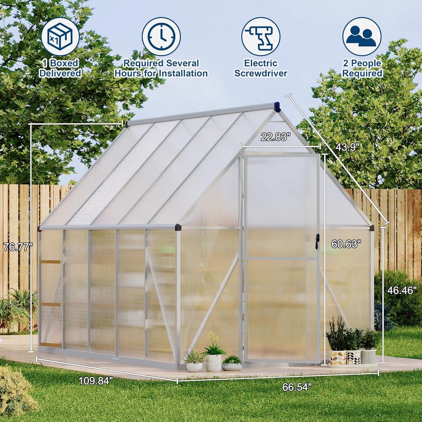 6'X9' Aluminum-Framed Polycarbonate Greenhouse, Heavy Duty Polycarbonate Greenhouse with Quick Setup Structure and Roof Vent, Large Enhanced Aluminum Greenhouses Kit for Outdoors