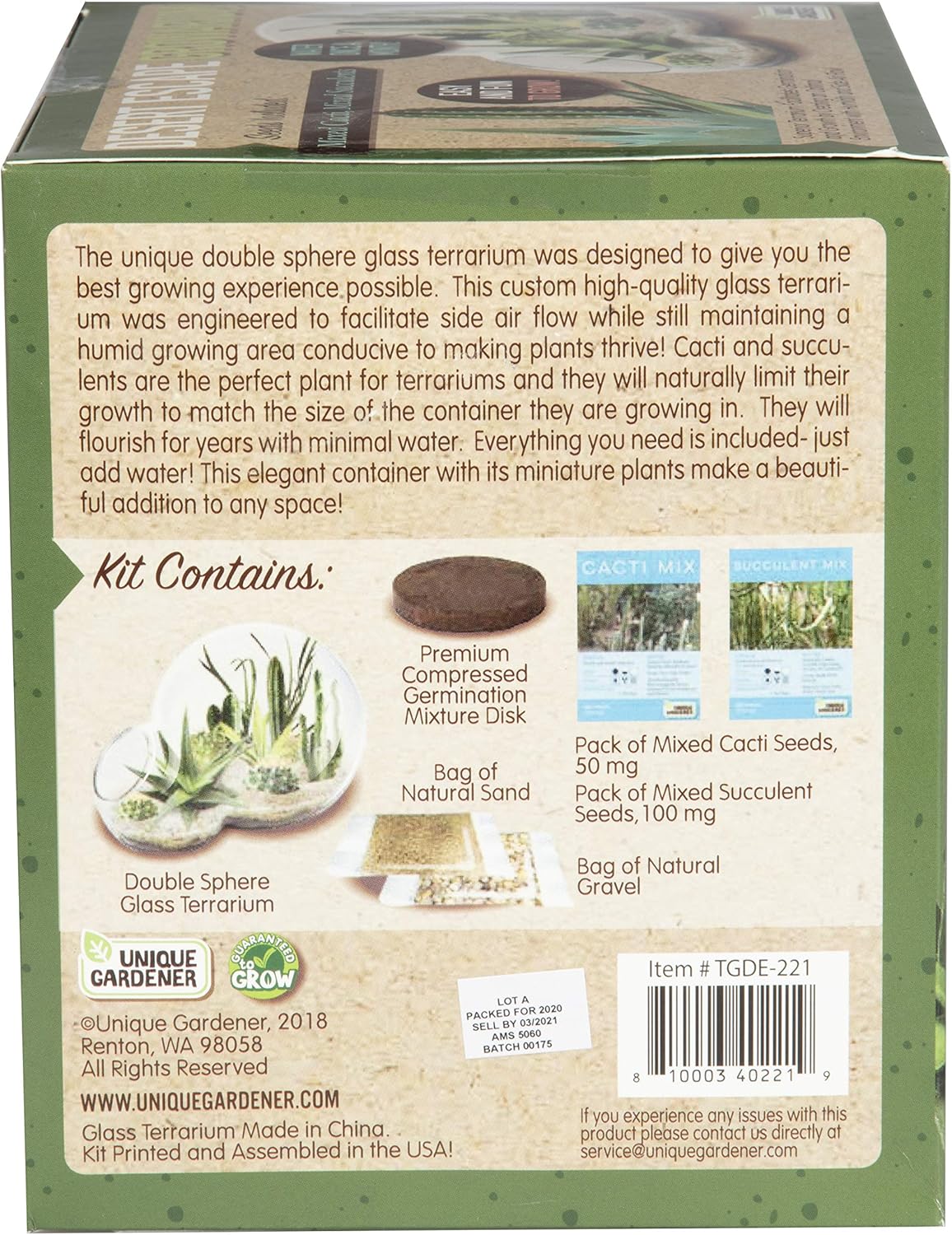 Grow Your Own Desert Escape in A Quality Glass Terrarium Starter Kit with Complete Supplies - Easy to Maintain Indoor Cacti and Succulents - Over A Dozen Desert Plants That Will Last for Years!