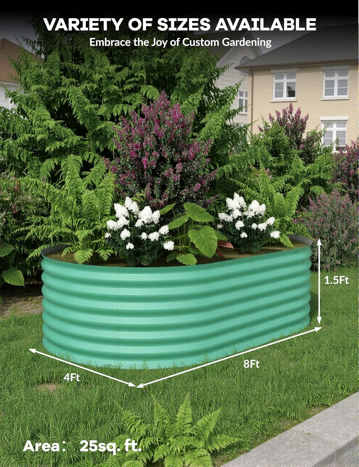 2 Pcs Raised Garden Beds Outdoor 8x4x1.5 ft - Galvanized Steel Planter Box for Vegetables, Flowers, Rust-Resistant Garden Box, Easy Assembly Raised Beds, Durable Planters for Outdoor Plants, Green