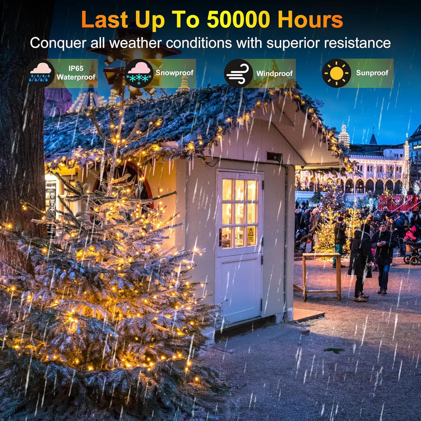 300LED String Lights - Indoor/Outdoor Use, 8 Modes, 100FT Fairy Lights, IP44 Waterproof for Xmas Patio Yard Fence Deck Balcony Garden Decor - Warm White