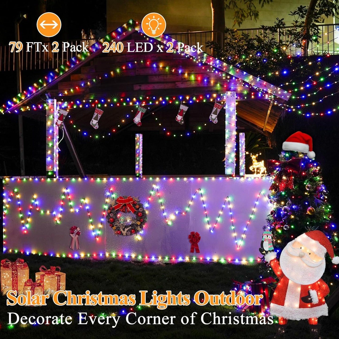 2 Pack Solar String Lights Total 480LED 158FT, IP67 Waterproof Solar Lights for Outside with 8 Modes, Upgraded Solar Panel Fairy Lights for Garden Party Wedding Decorations (Cool White)