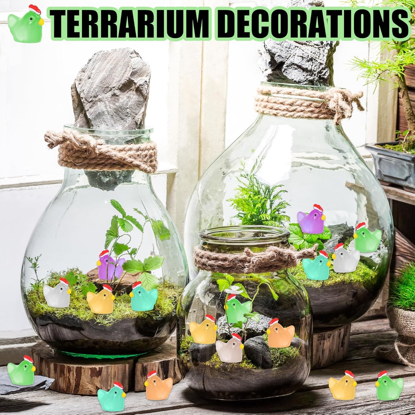 50 PCS Luminous Mini Resin Chicken Tiny Plastic Chicken Glow in The Dark Miniature Hens Figurines for Fairy Garden Miniature Moss Landscape Decoration (Luminous Chicken)