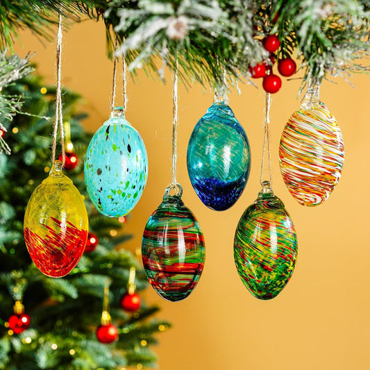 Set of 6 Hand Blown Glass Egg Ornaments Hanging Gazing Ball Witches Ball Friendship Decor for Home Outdoor Wedding Party Christmas Tree