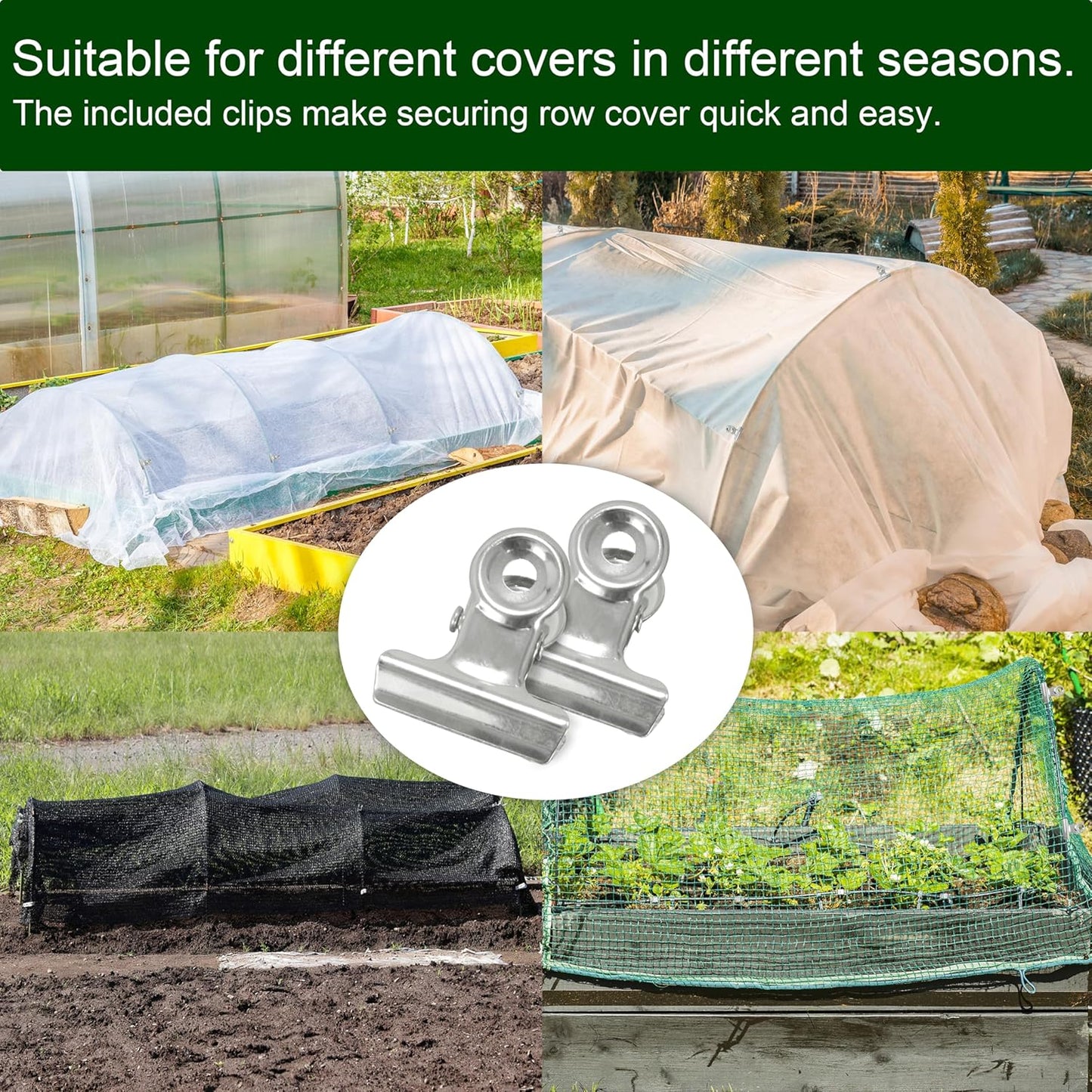 PHYEX Garden Hoops Greenhouse Hoops for Row Covers & Raised Beds, Rust-Free Fiberglass Frame, DIY Adjustable Garden Tunnel with Clips for Plant Covers, Netting, & Frost Protection, 60pcs