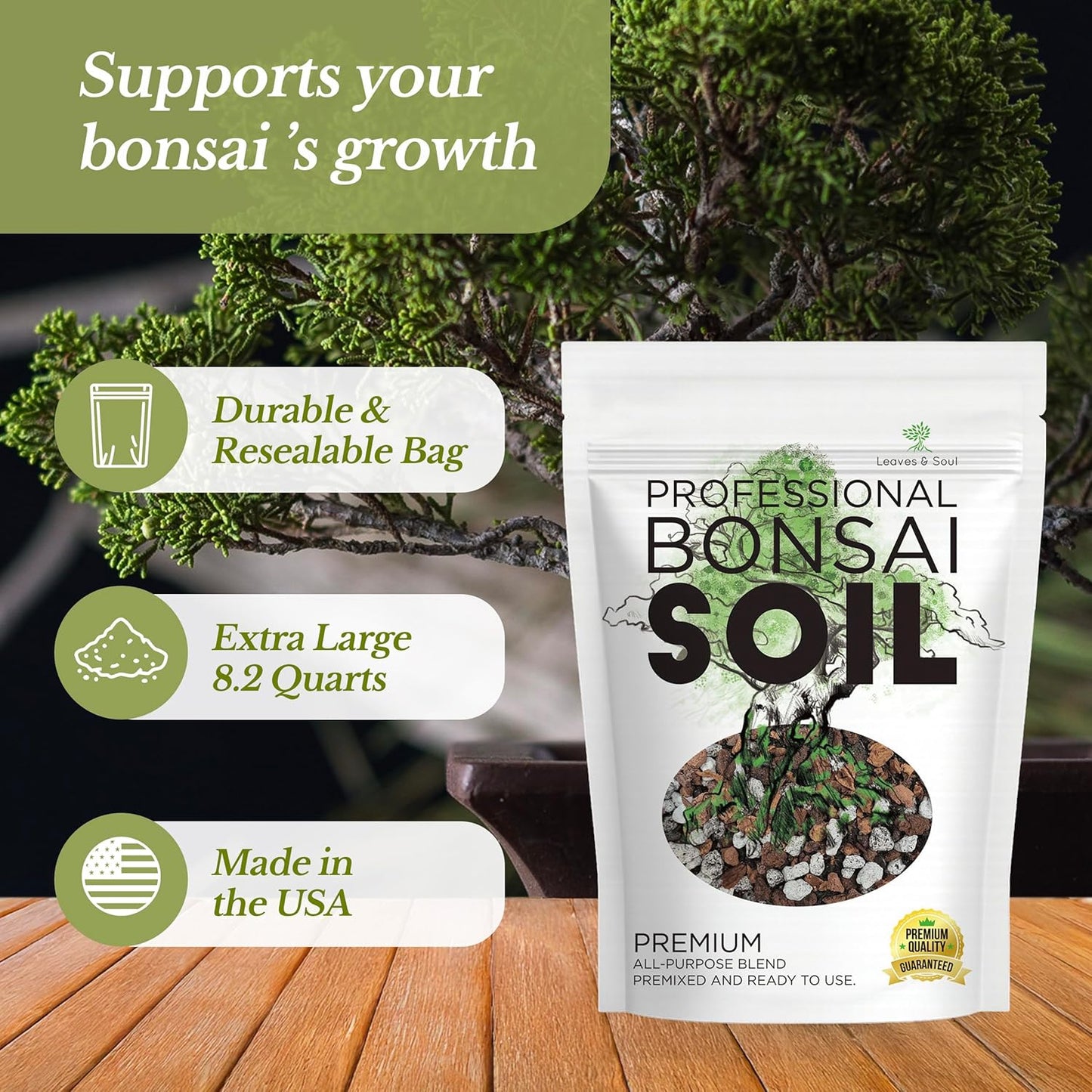 Large Bonsai Soil Premium All Purpose Blend | Pre-Mixed Ready to Use for Plant Support and Fast Drainage | Lava, Limestone Pearock, Calcined Clay and Pinebark | Extra Large 8.2 Quarts | Made in USA