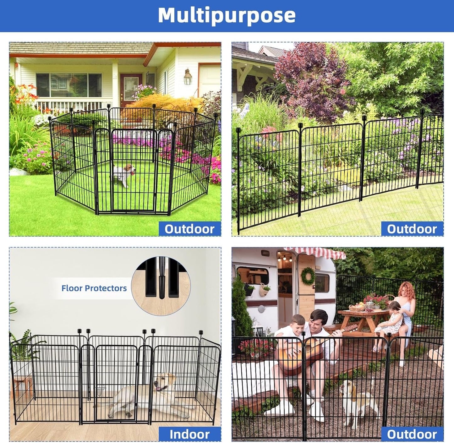 ADAVIN Tall Garden Fence Animal Barrier, 54 in(H) Dog Fence Outdoor for Yard, Wide Door Low Threshold 8 Panels Total 17.7 Ft(L) Dog Fencing,Temporary Fences for Medium/Large Pets（No Gate）