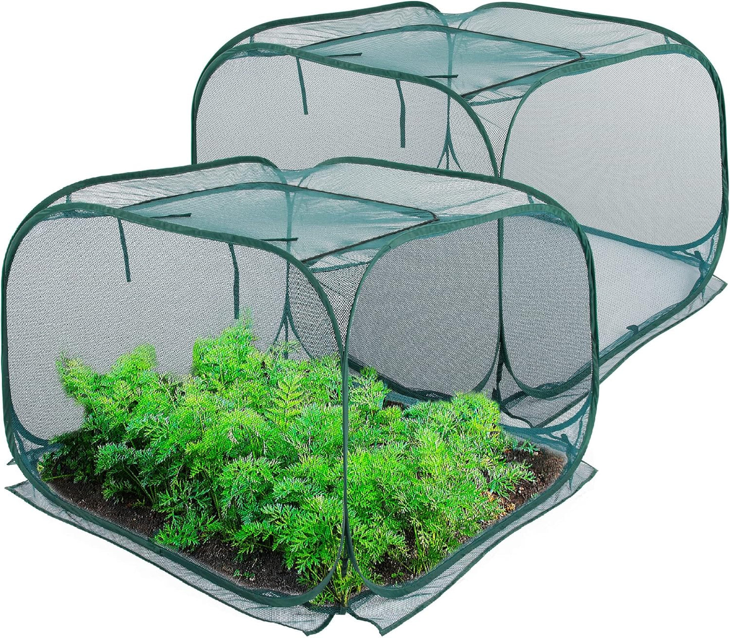 2 Pack Pop Up Mesh Plant Cover, Plant Protector for Raised Garden & Flower Bed, Net Cage Plant Guard for Fruits, Vegetables, Seedlings and Herbs, 8 Ground Stakes for Fixing.