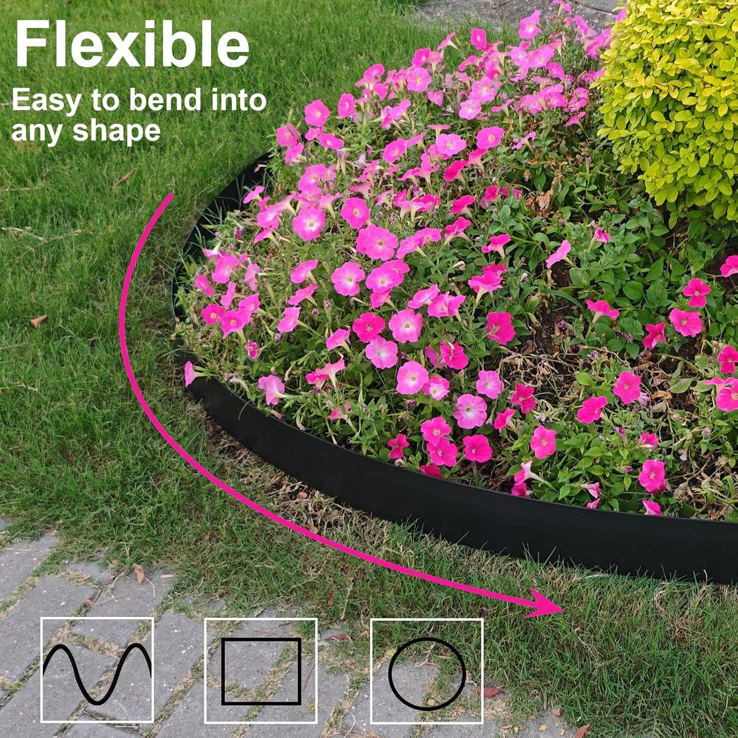 33FT Landscape Edging 4 in Tall with 45 Spikes, Garden Edging Border and 1 Hammer, Plastic Landscape Edging Border Lawn Edging for Landscaping, Flower Beds, Yard