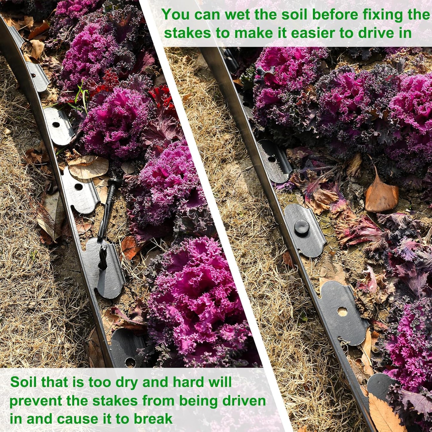 4 Inch Tall Garden Edging Border 33FT with 45pcs Spikes, Plastic Edging Border for Landscaping, Lawn, Garden, Flower Beds, Paver, Pathway