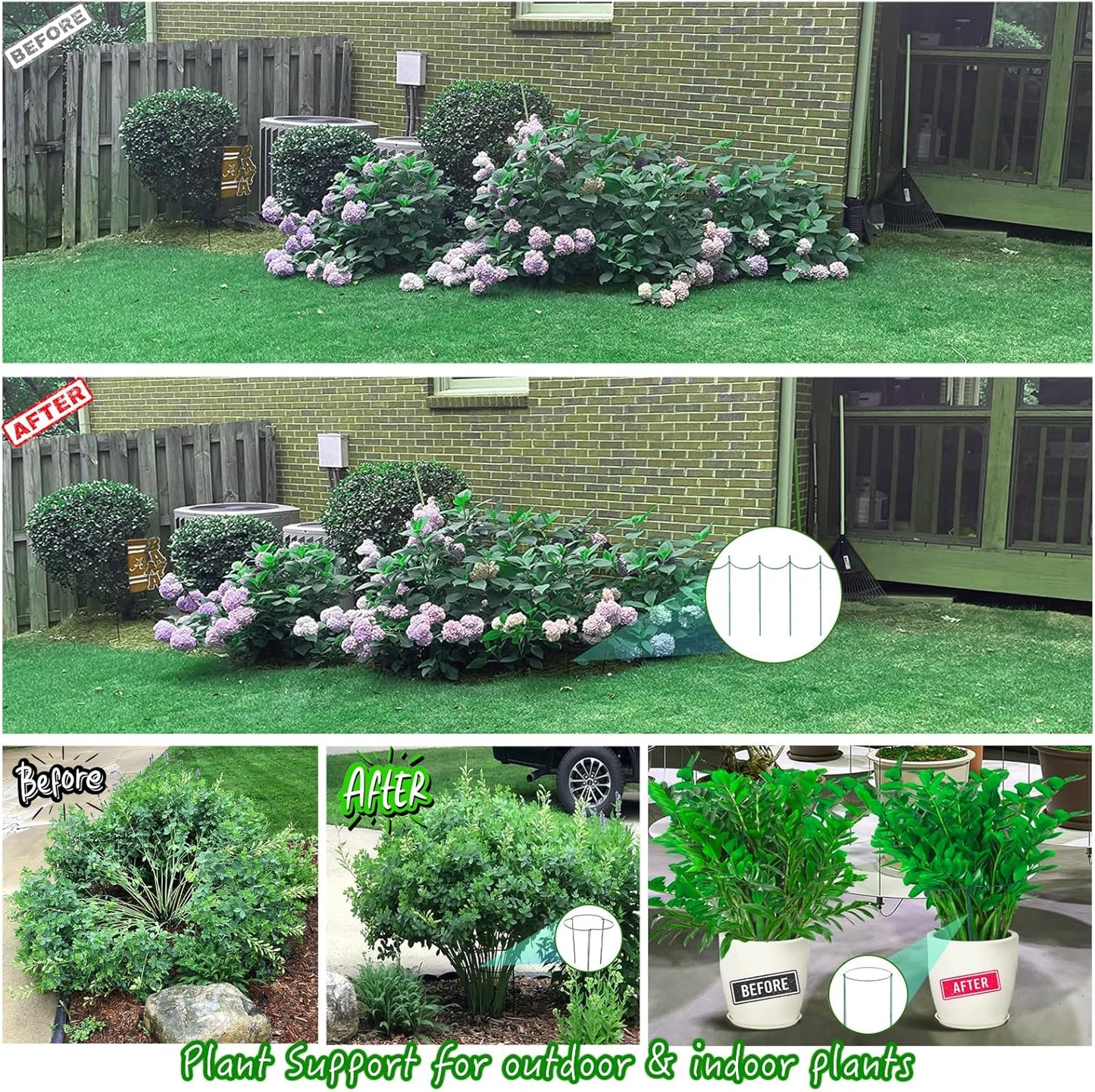 8 Pack Half Round Plant Support Stakes Sets - Strong Plant Support, Versatile Plant Cages, Durable Plant Stakes, Plant Support Rings for Indoor and Outdoor Plants, Such as Peonies, Hydrangeas, Roses