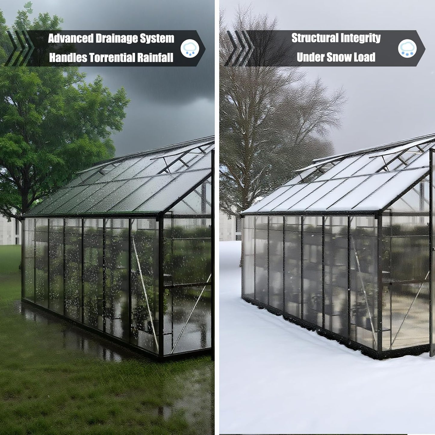 8x14 FT Greenhouse, Polycarbonate Green House with Quick Setup Structure and Roof Vent, Aluminum Large Walk-in Greenhouse for Outside Garden Backyard, Black