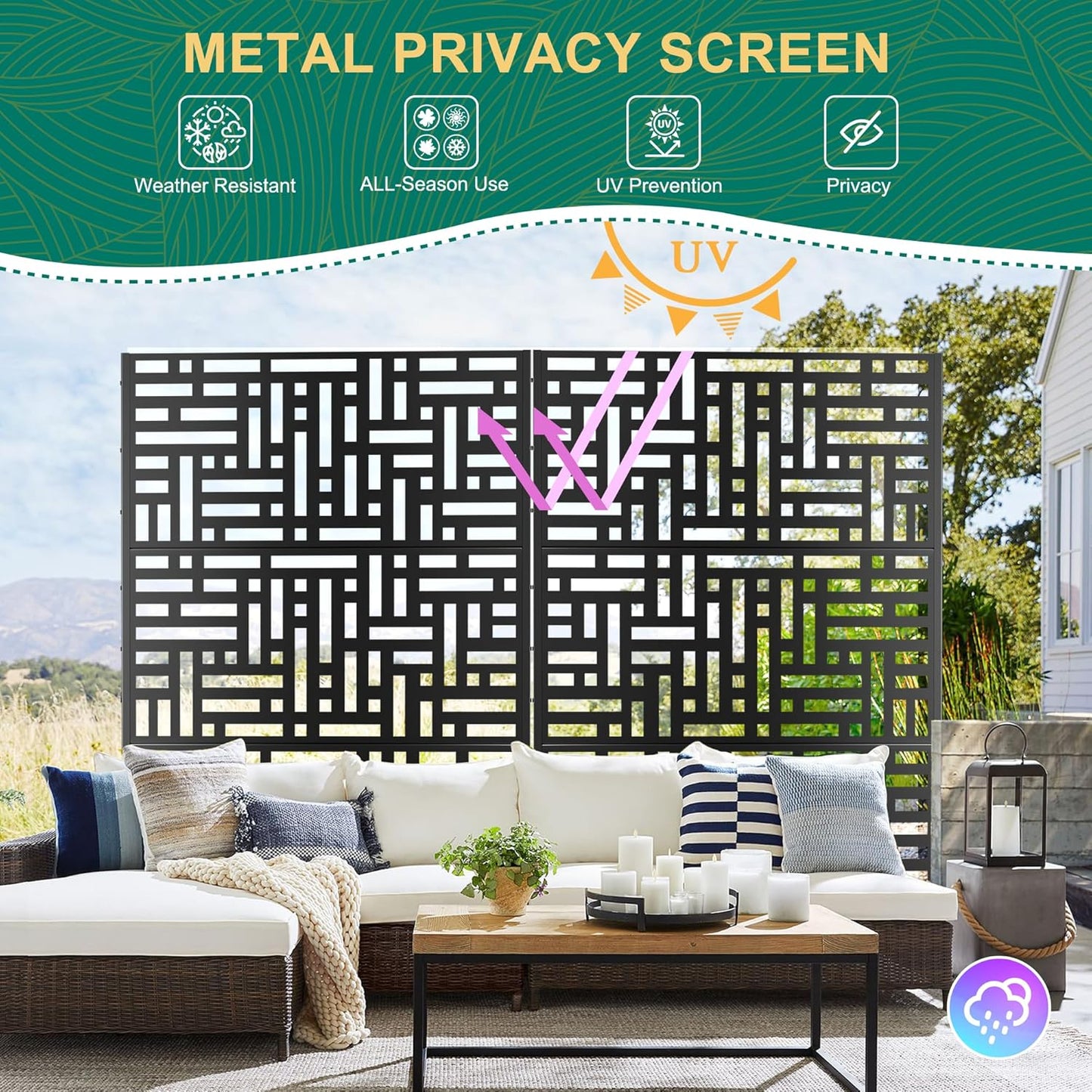 72" H×47" W Metal Privacy Screen Outdoor Privacy Screen Freestanding, Outdoor Privacy Screens and Panels for Patio Lawn Deck(Consists of 3 Panels)