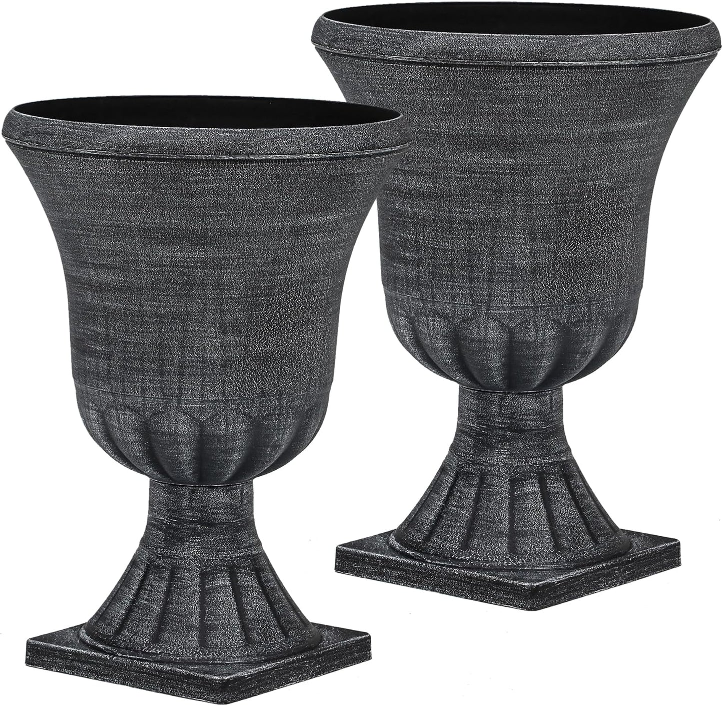22" Timeless Urn Planters for Outdoor Plants, Set of 2 Plastic Large Flower Pot with Handmade Washed Black Finish, Weather-Resistant for Porch, Garden, Patio or Indoor Use