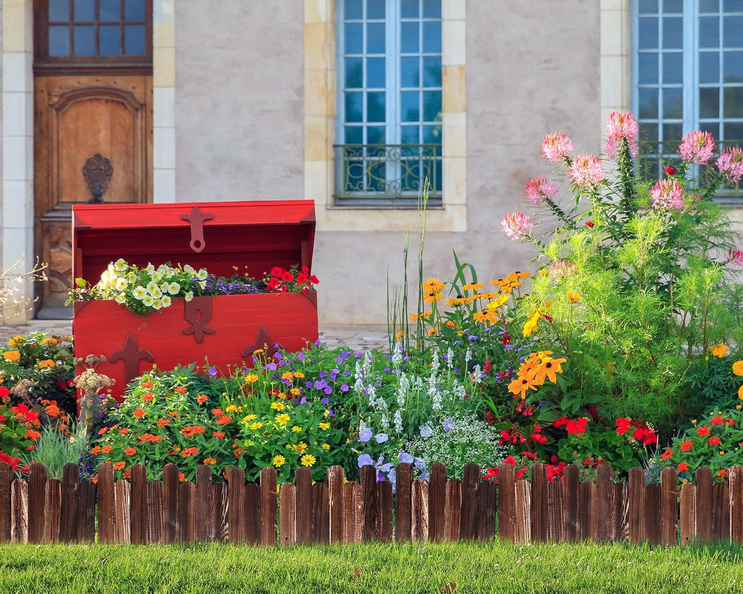 Soaoo 4 Pack Wood Garden Edging Border Outdoor Landscape Edging Flexible Decorative Garden Fence Border with White Gloves for Lawn Yard Tree Flower Bed Pathway (Brown)