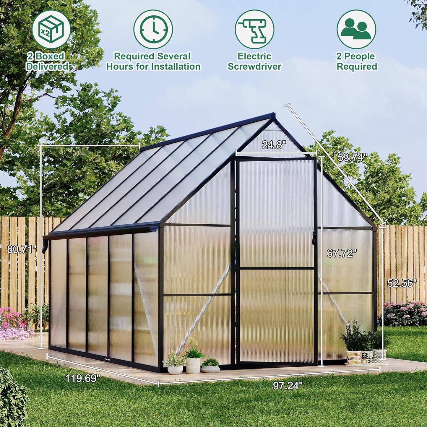 8'x10' Aluminum-Framed Polycarbonate Greenhouse, Heavy Duty Polycarbonate Greenhouse with Quick Setup Structure and Roof Vent, Large Enhanced Aluminum Green House Kit for Outdoors