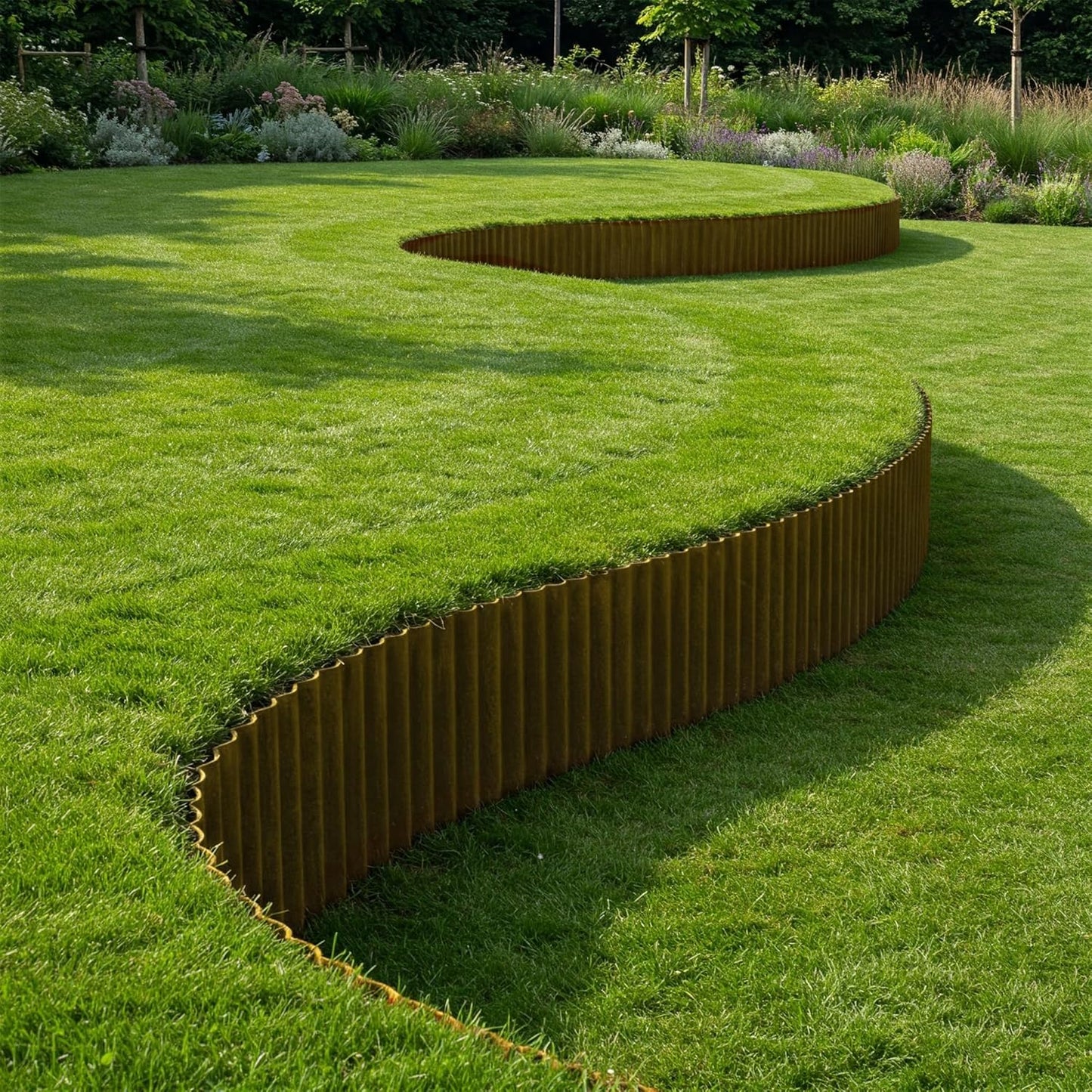 Worth Pre-Rusted Wide-Corrugated Garden Edging, 8" x20Ft Sturdy Steel Lawn Landscape Edging, Bendable Metal Long Strips of Border for Raised Flower Bed Tree Surrounds