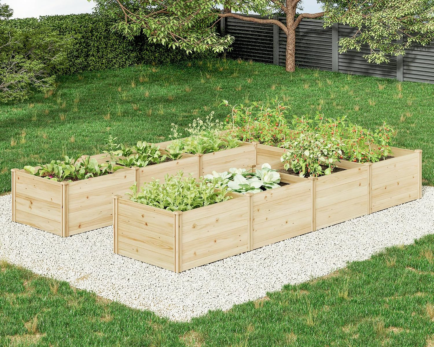 AMERLIFE U-Shaped Raised Garden Bed, 7.5Wx12Dx1.6H Outdoor Wooden Raised Garden Bed Planter with 19.6" Depth Planter Box