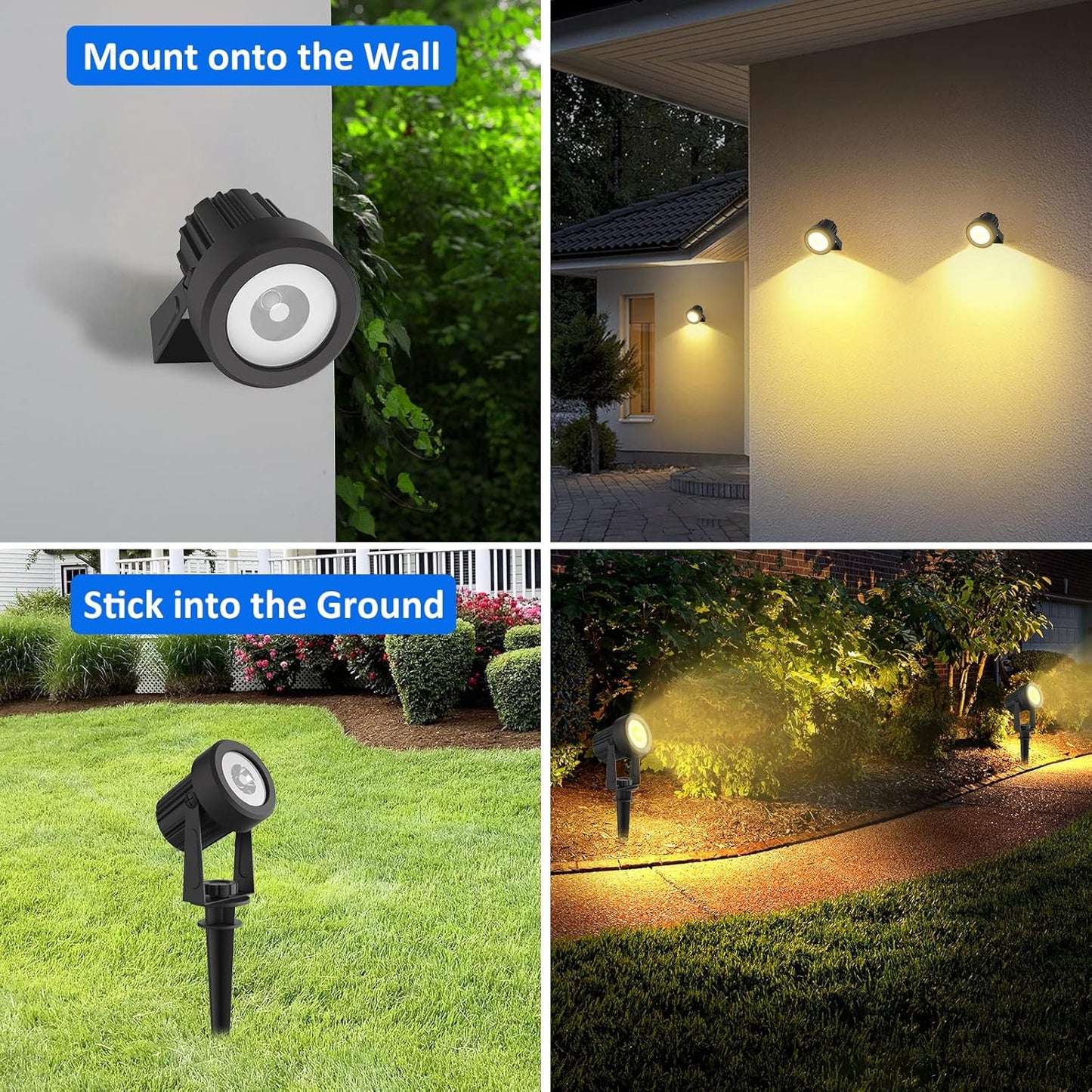 T-SUNUS Solar Garden Spotlight Outdoor Halloween, 4-in-1 Spot Lights IP65 Waterproof 9.8ft Cable 5W Separated Panel, Auto On/Off for Flag Christmas Tree Patio Yard Driveway Pathway Warm White 3000K