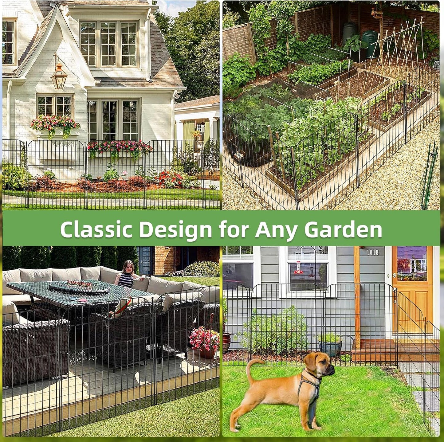 10 Panels Decorative Garden Fence with Gate for Outside, 32 in(H) X 23.6 ft(L) Rustproof Metal Wire Panel Border Fencing with Temporary Ground Stakes, No Dig Animal Barrier for Dog and Patio