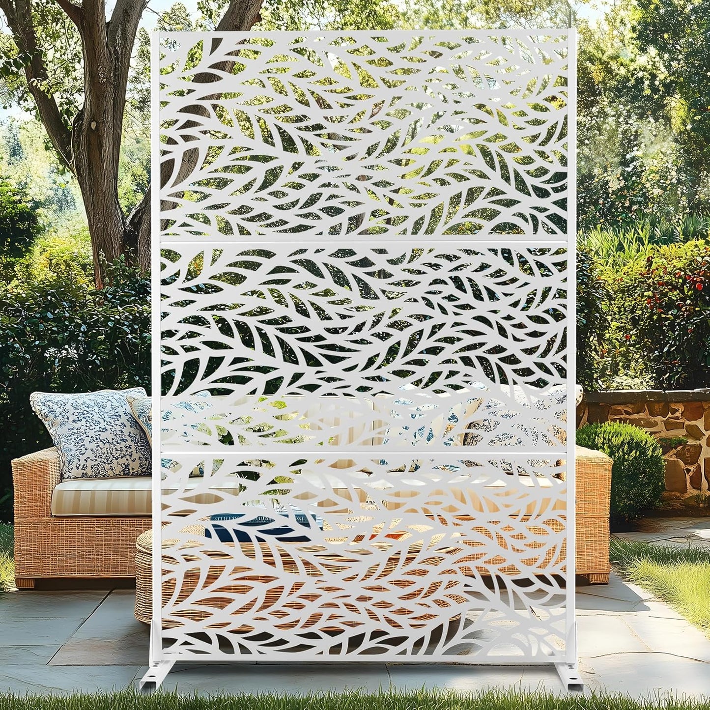 72" H×47" W Metal Privacy Screen Outdoor Privacy Screen Freestanding, Outdoor Privacy Screens and Panels for Patio Lawn Deck(Consists of 3 Panels)