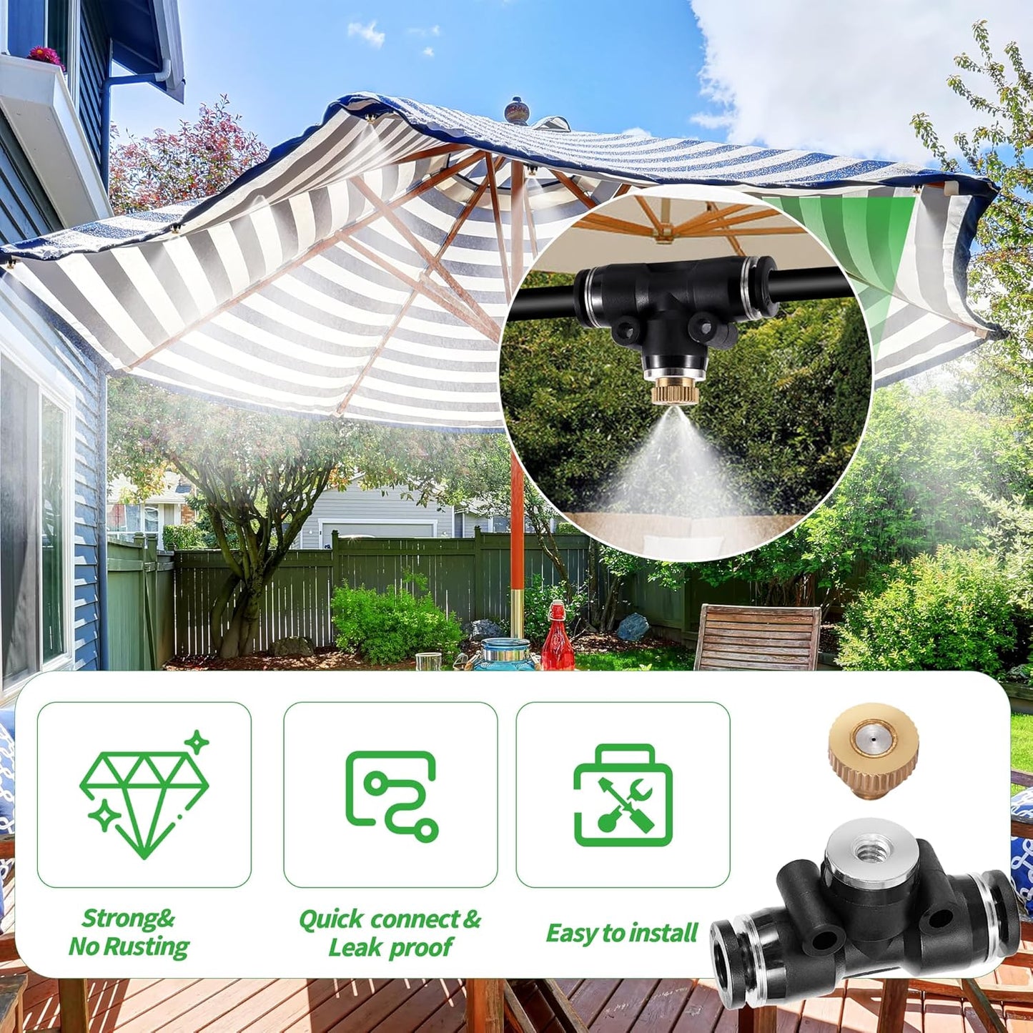 50 Pack Brass Misting Nozzles with 50Pc Brass Misting Nozzles O Ring,Heavy Duty Misting Nozzle 0.02" Orifice (0.5 mm)10/24 UNC for Outdoor Cooling System Dust Control