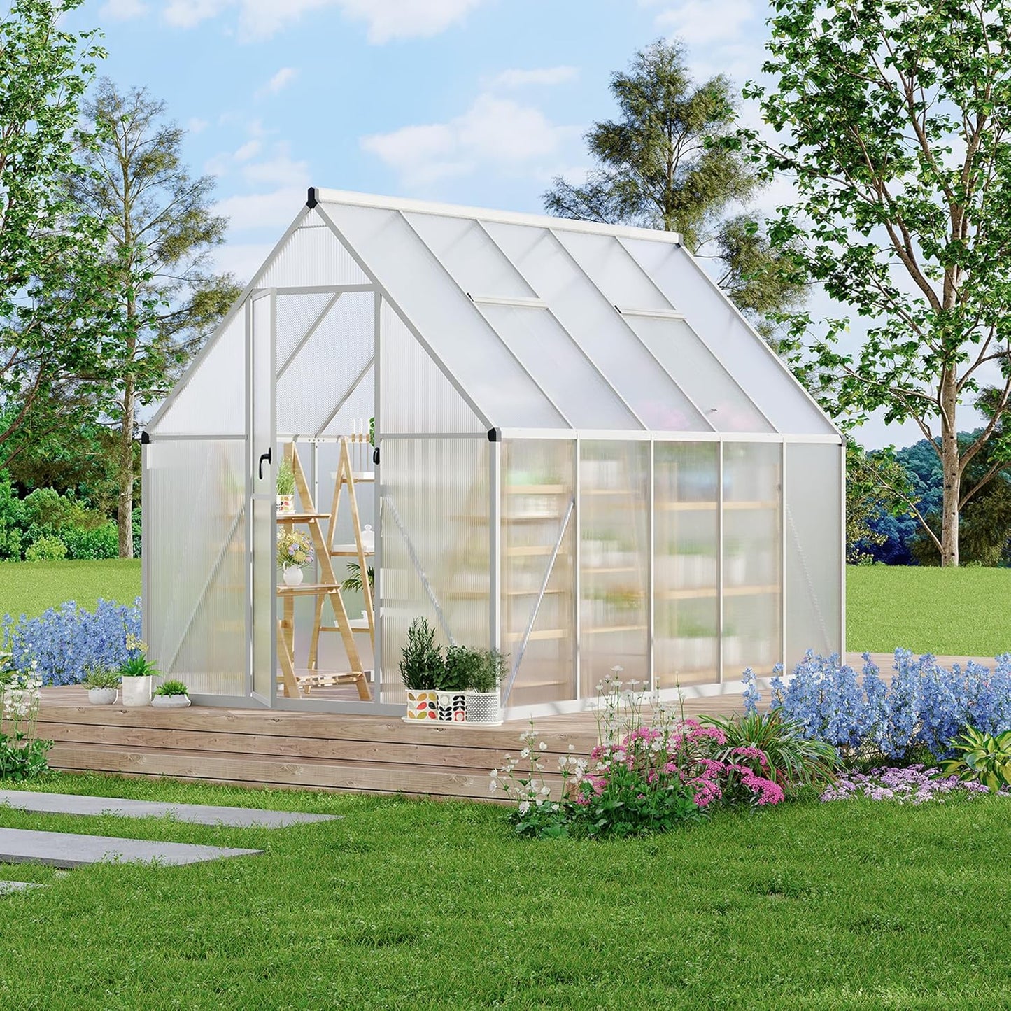6'X9' Aluminum-Framed Polycarbonate Greenhouse, Heavy Duty Polycarbonate Greenhouse with Quick Setup Structure and Roof Vent, Large Enhanced Aluminum Greenhouses Kit for Outdoors