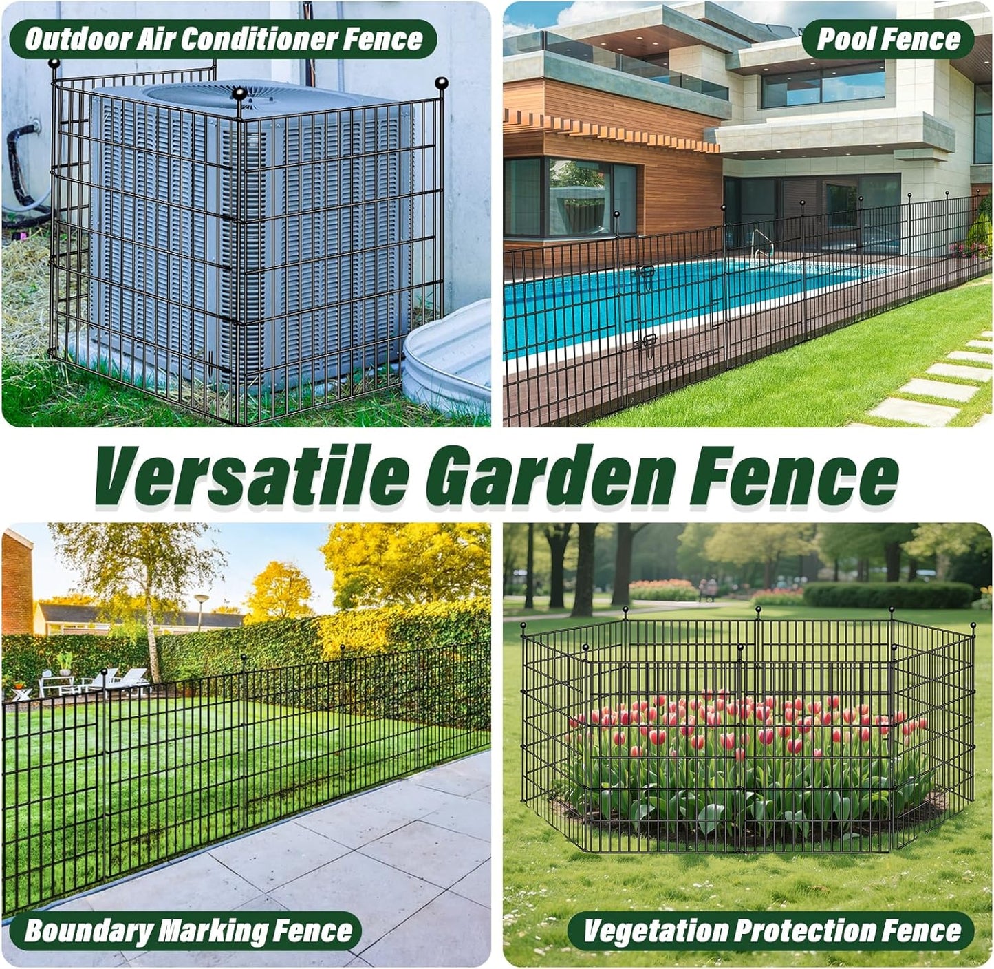 16 Panels Decorative Garden Fence, 32in(H) X 34.7ft(L) No Dig Animal Barrier Fencing, Rustproof Metal Garden Fence Panels with Gate, Dog Fence Outdoor for Yard