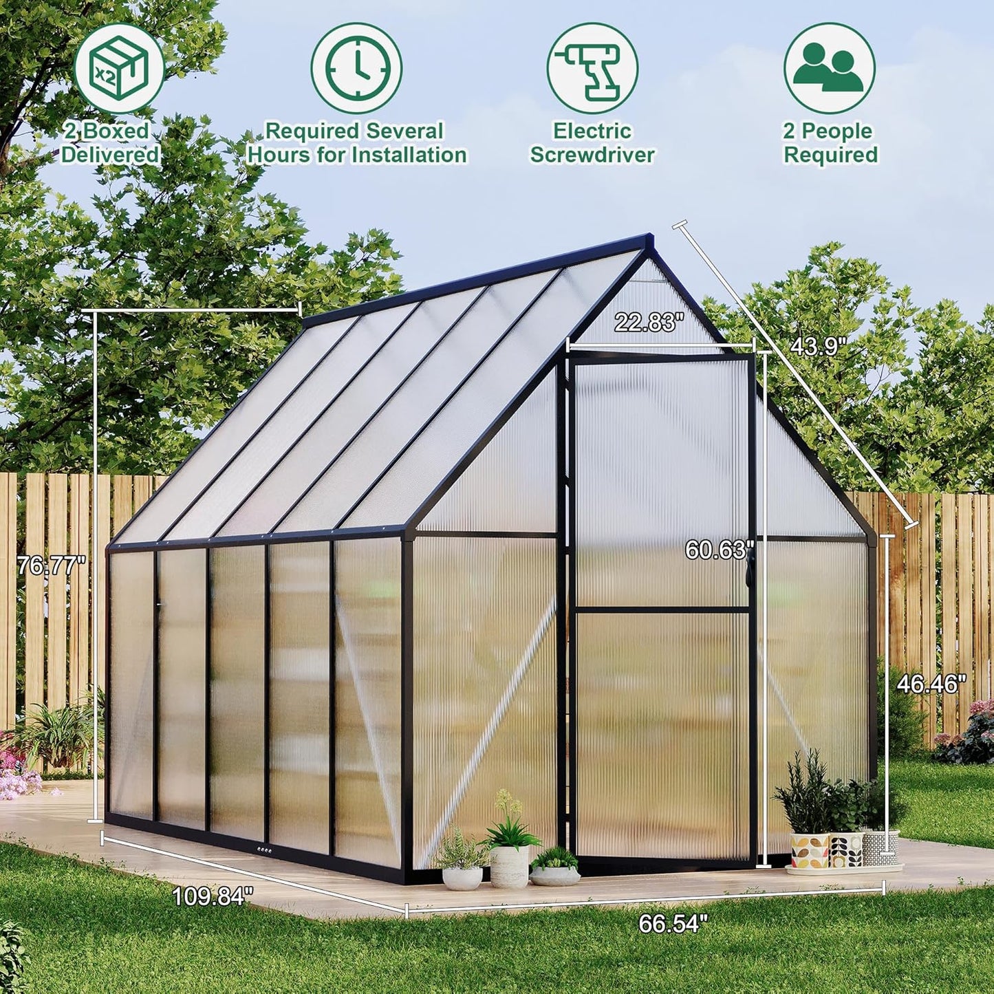 6'x9' Aluminum-Framed Polycarbonate Greenhouse, Heavy Duty Polycarbonate Greenhouse with Quick Setup Structure and Roof Vent, Large Enhanced Aluminum Green House Kit for Outdoors