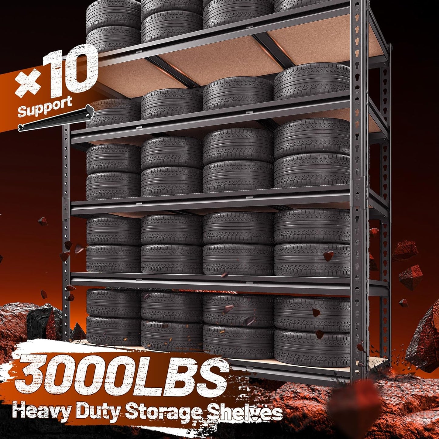 REIBII 48.2" W Garage Shelving, Storage Shelves Load 3000LBS, Adjustable Garage Shelving Heavy Duty for Pantry, Basement, Warehouse, 48.2" W X 71.9" H X 24" D, Black