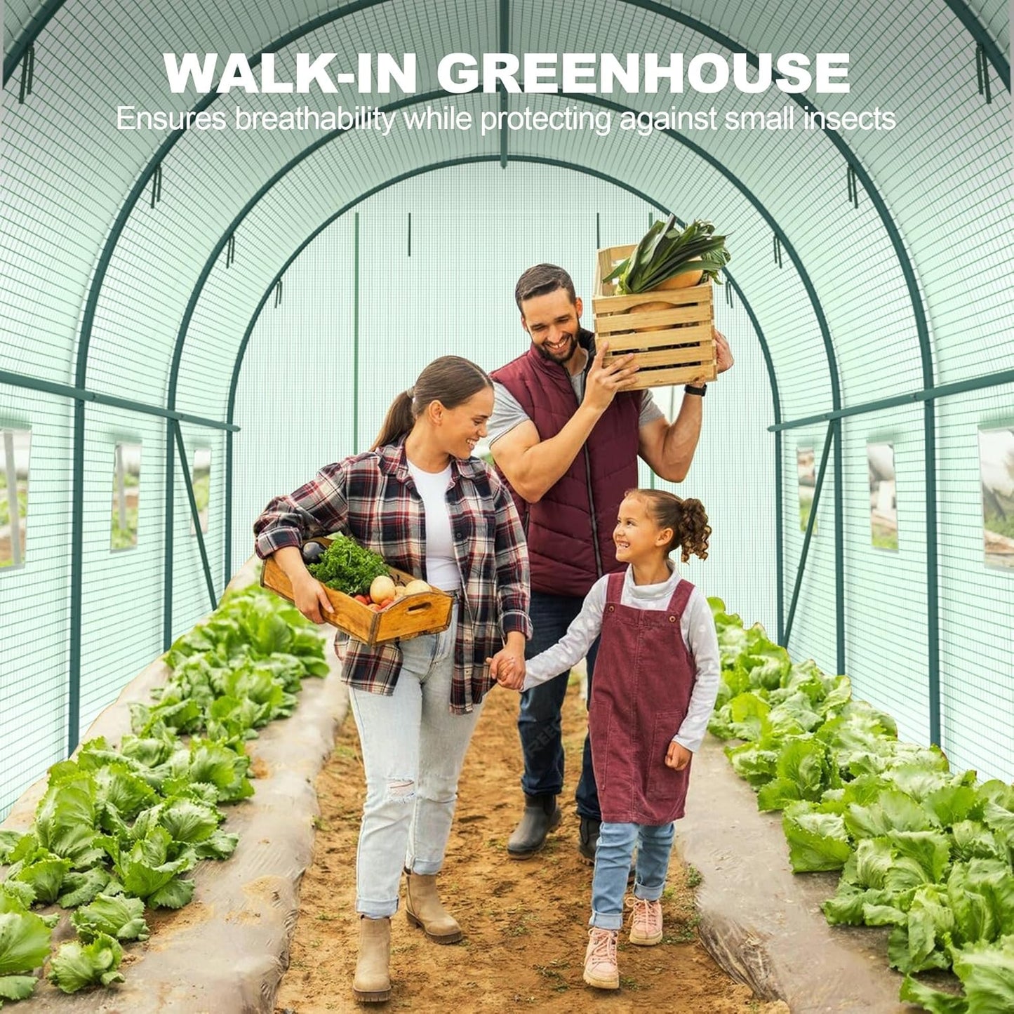 10x7x7 FT Walk-in Greenhouse for Outdoors for Winter Plant Protection,6-Ventilated Screen Window Portable Greenhouse W/ 2-Zipper Door,PE Cover & Heavy Duty Frame