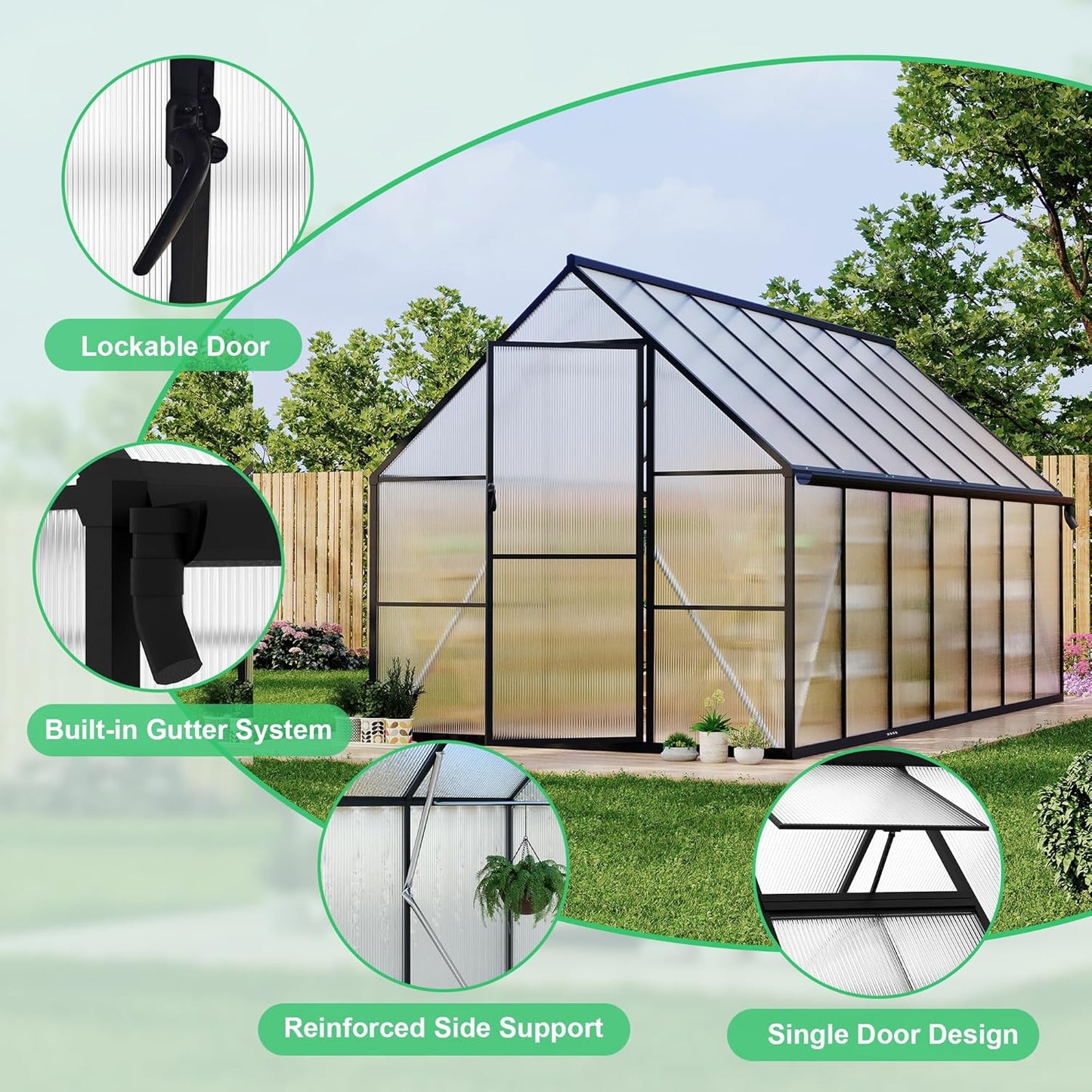8'x14' Aluminum-Framed Polycarbonate Greenhouse, Heavy Duty Polycarbonate Greenhouse with Quick Setup Structure and Roof Vent, Large Enhanced Aluminum Green House Kit for Outdoors